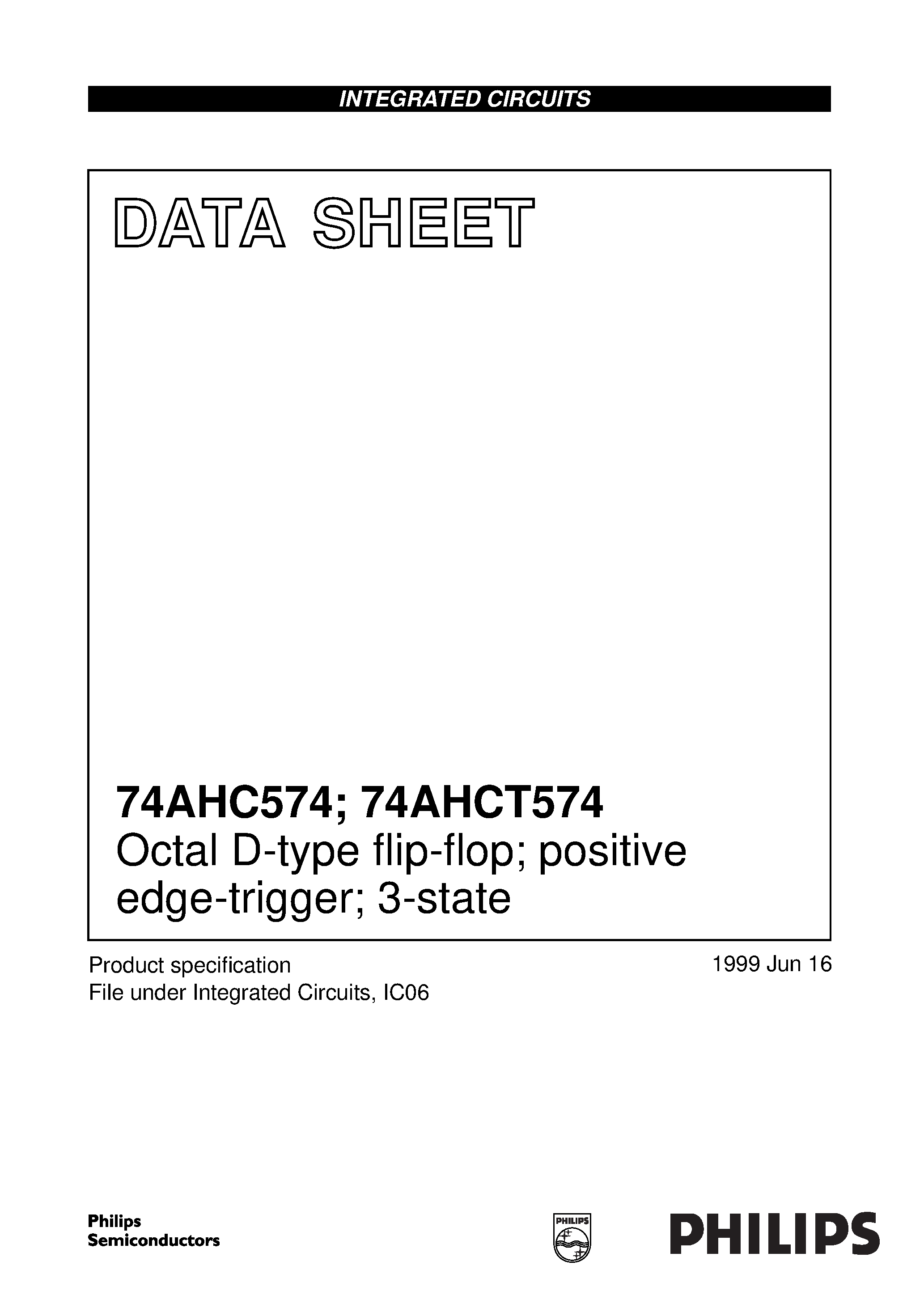 Datasheet 74AHCT574PW page 1 Datasheet 74AHCT574PW - Octal D-type flip-flop; positive edge-trigger; 3-state page 1