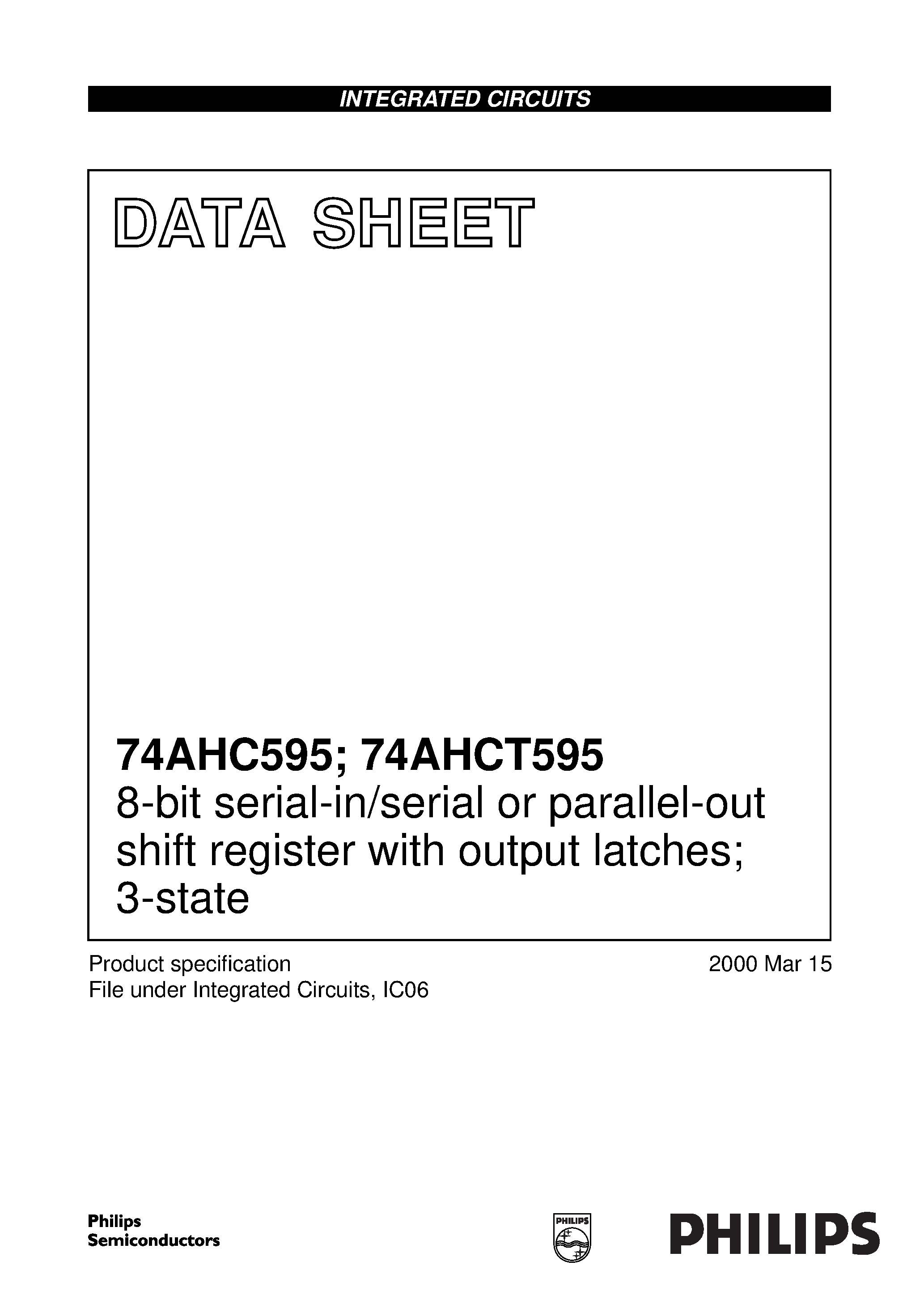 Datasheet 74AHCT595 - 8-bit serial-in/serial or parallel-out shift register with output latches; 3-state page 1