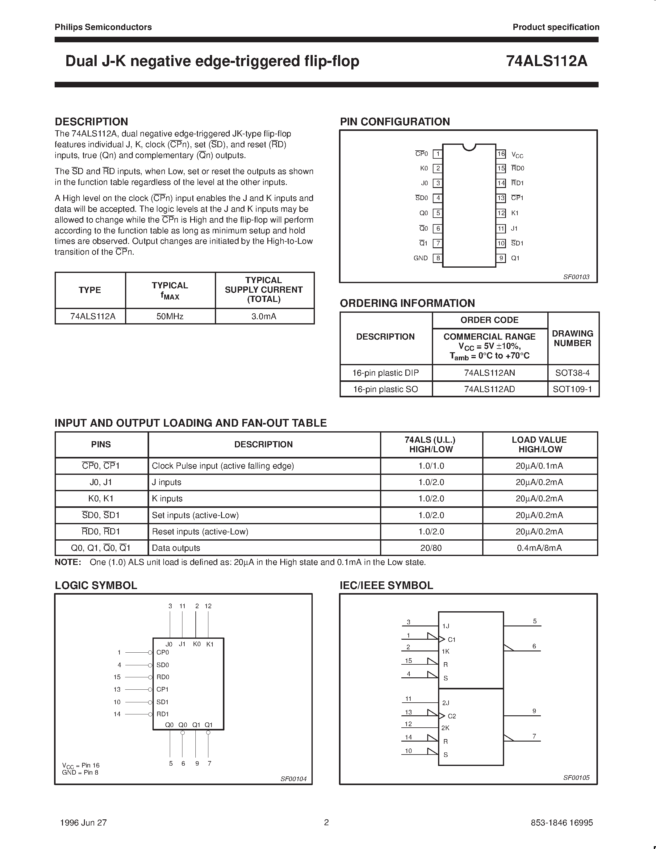 Datasheet 74ALS112 page 2 Datasheet 74ALS112 - Dual J-K negative edge-triggered flip-flop page 2