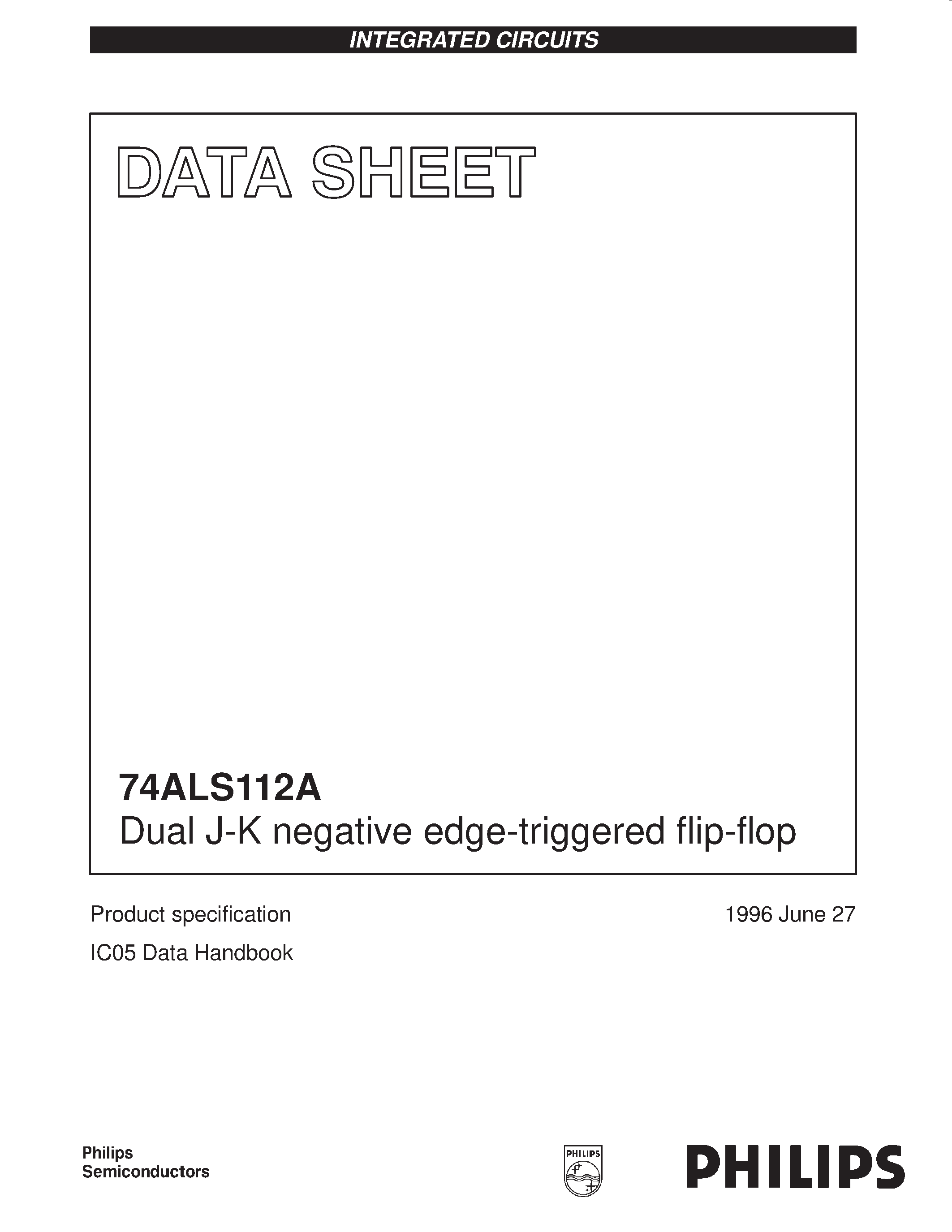 Datasheet 74ALS112AN page 1 Datasheet 74ALS112AN - Dual J-K negative edge-triggered flip-flop page 1