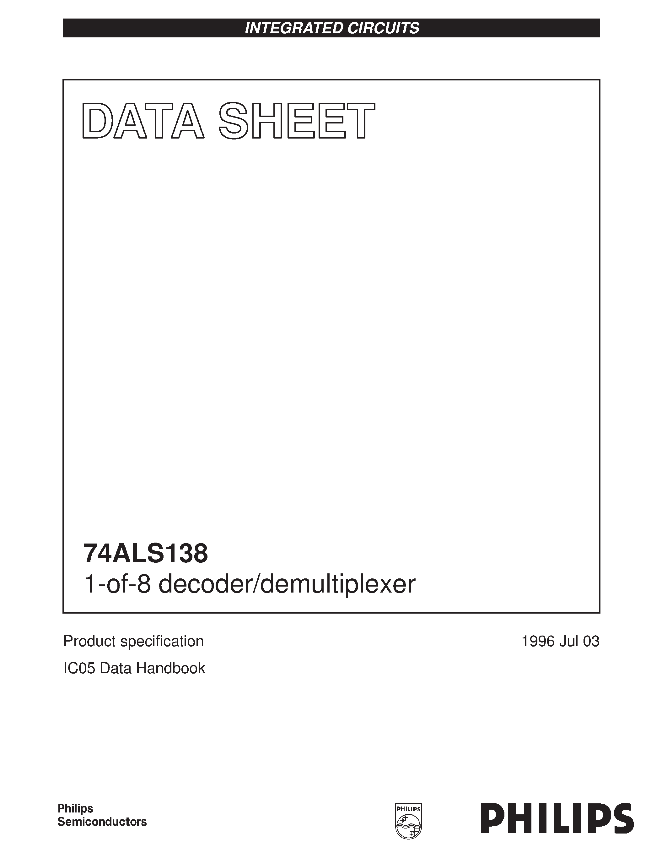 Даташит на микросхему 74ALS138D страница 1 Даташит 74ALS138D - 1-of-8 decoder/demultiplexer страница 1