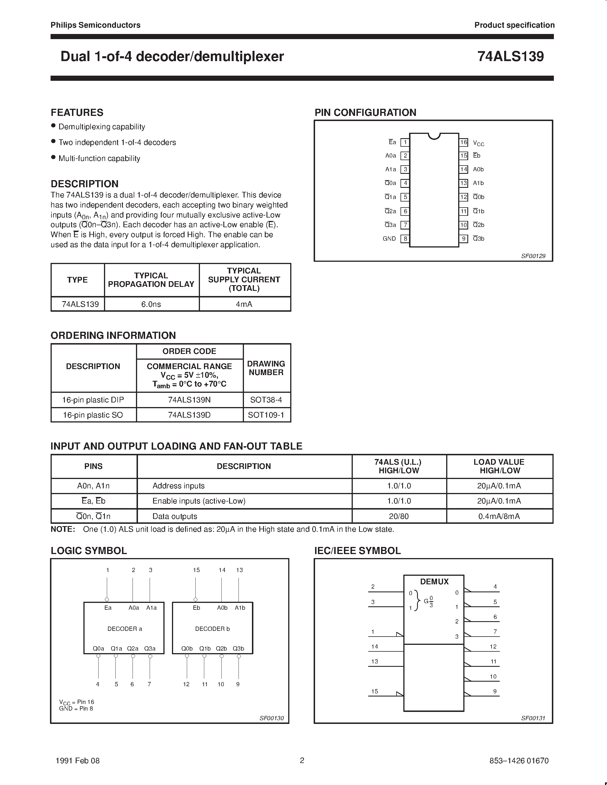 Datasheet 74ALS139D - Dual 1-of-4 decoder/demultiplexer page 2