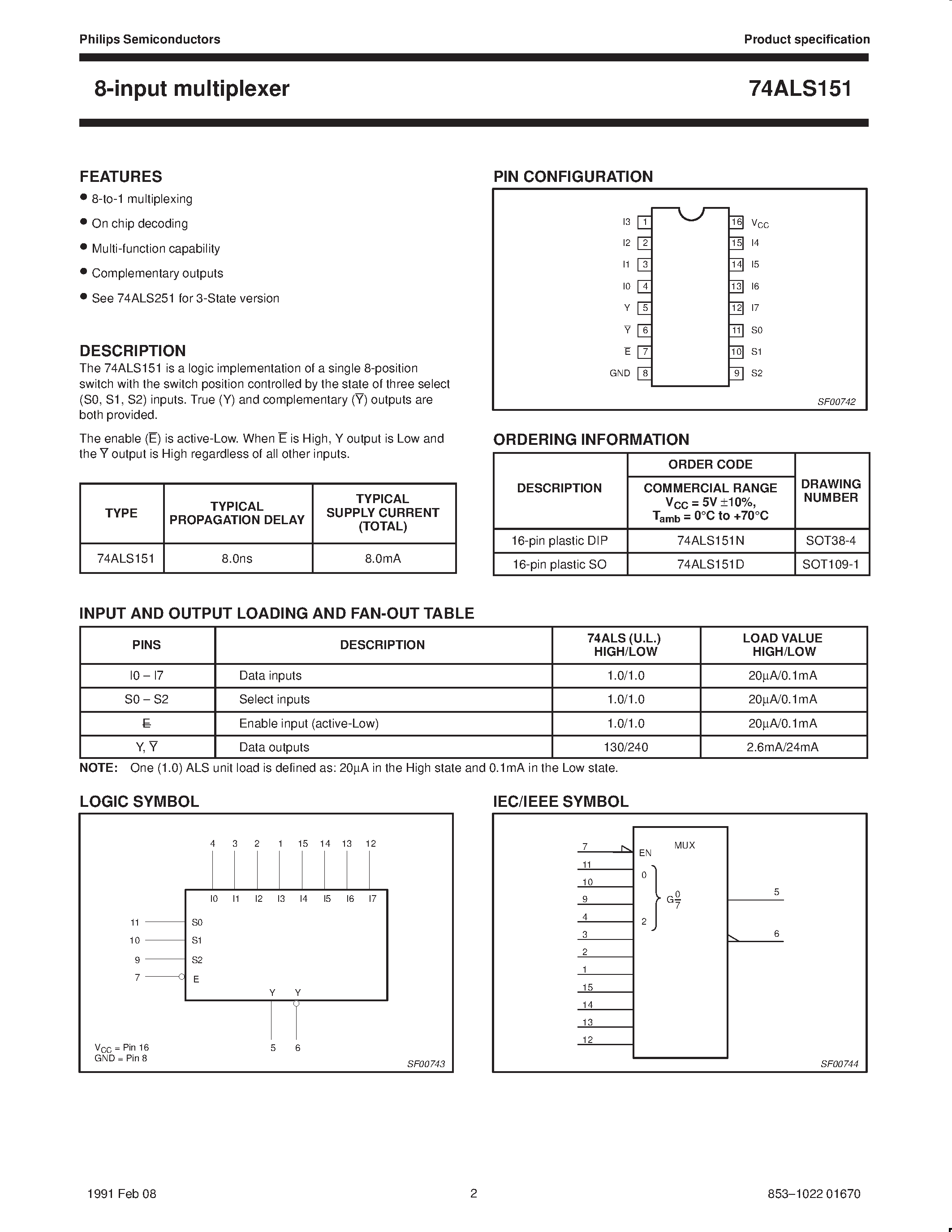 Даташит на микросхему 74ALS151N страница 2 Даташит 74ALS151N - 8-input multiplexer страница 2