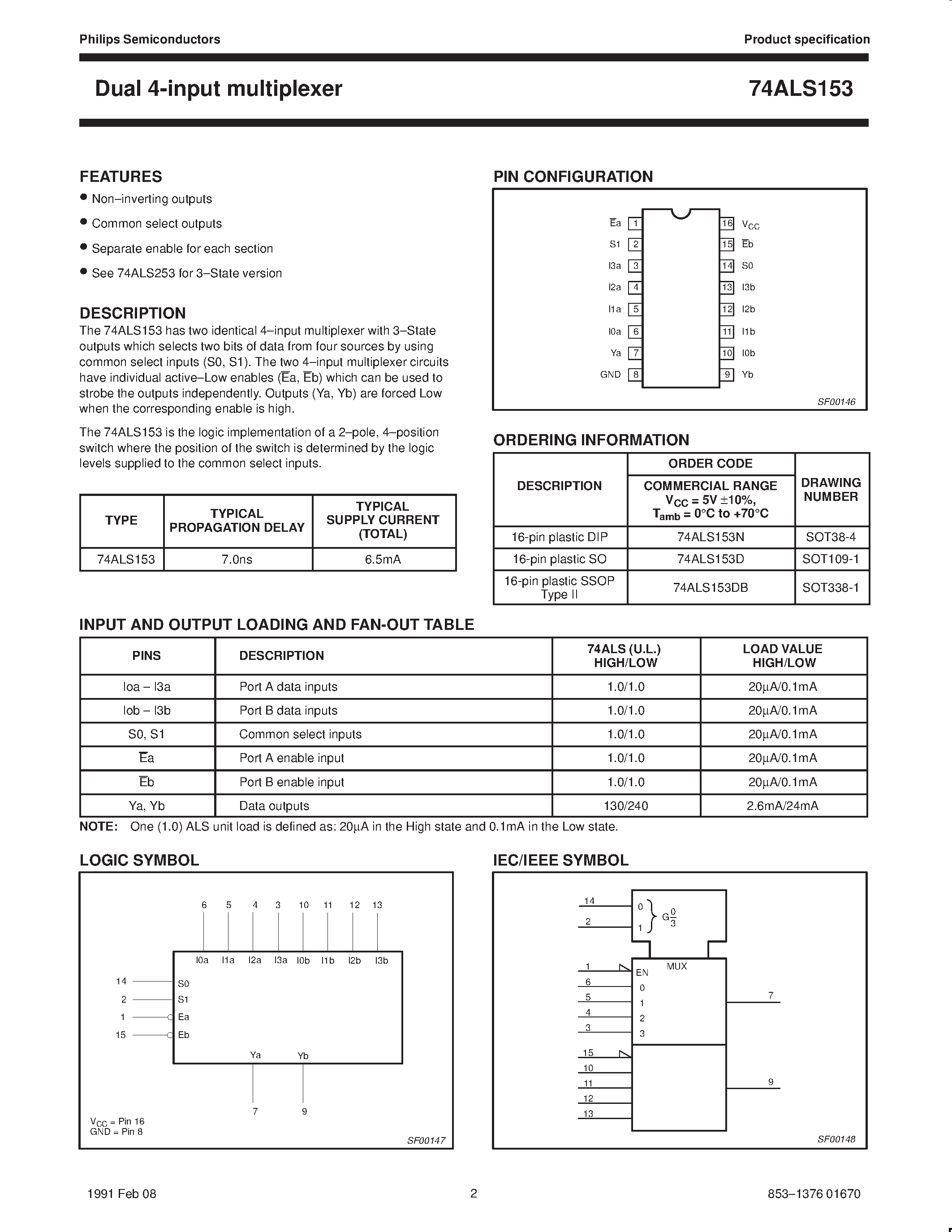 Datasheet 74ALS153N - Dual 4-input multiplexer page 2