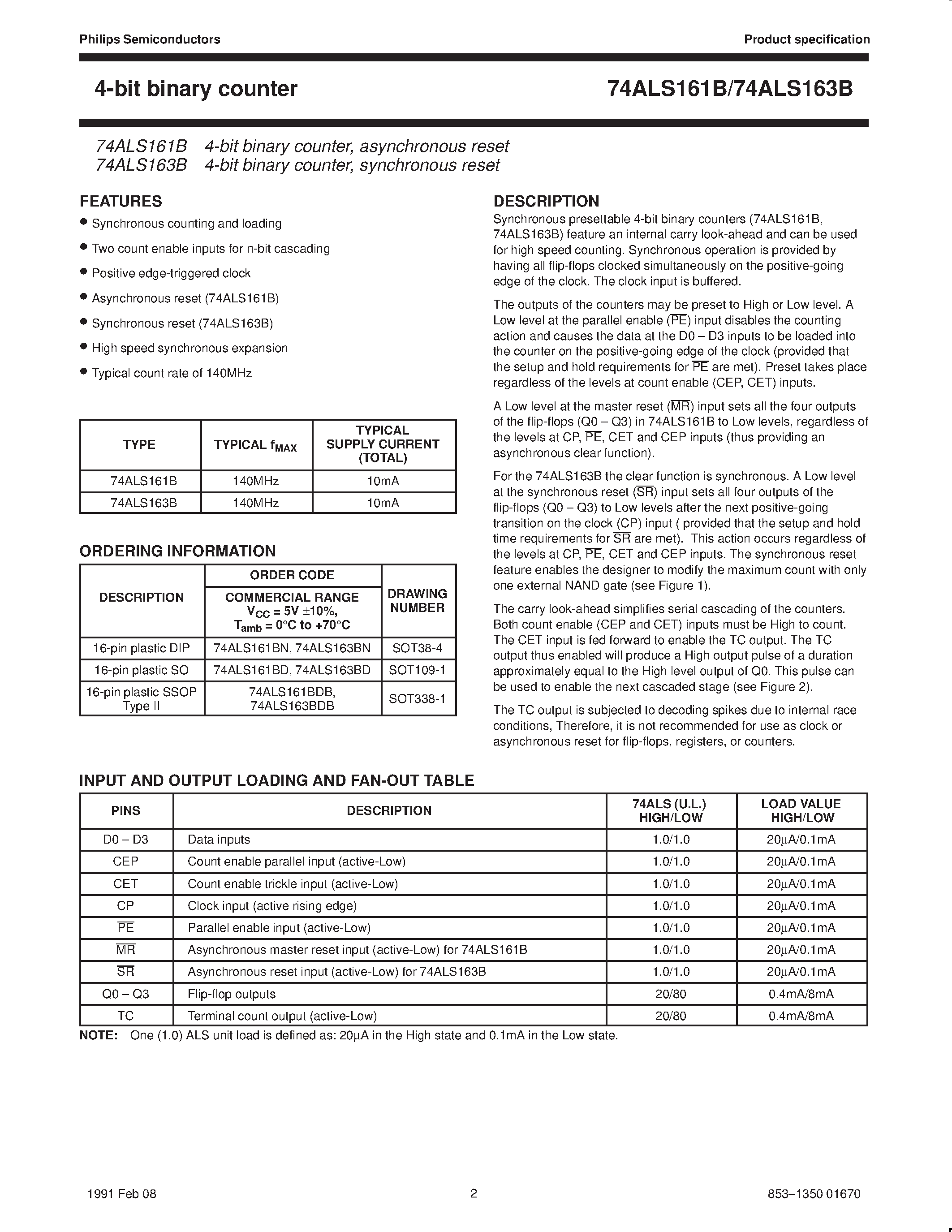 Datasheet 74ALS161BN - 4-bit binary counter page 2