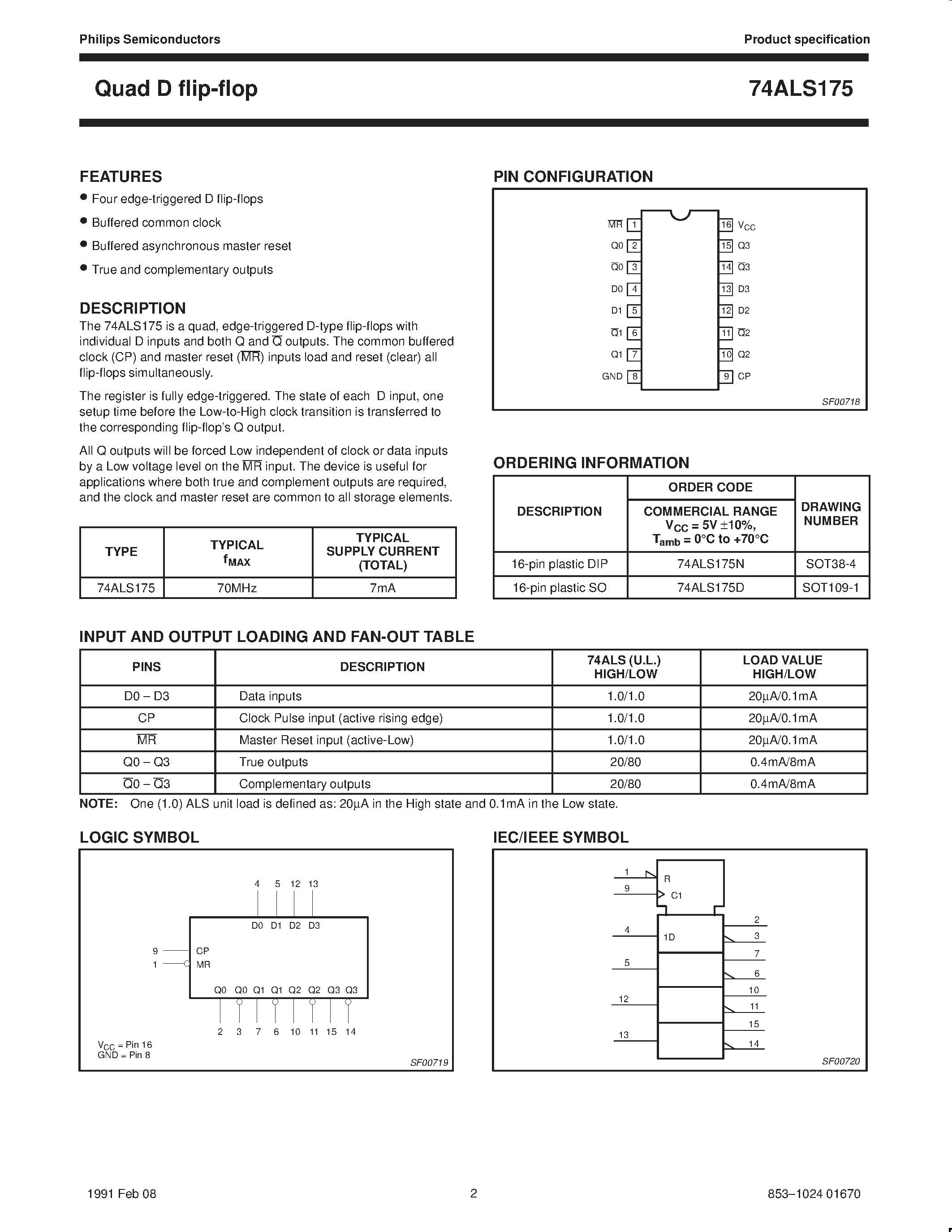 Datasheet 74ALS175D page 2 Datasheet 74ALS175D - Quad D flip-flop page 2