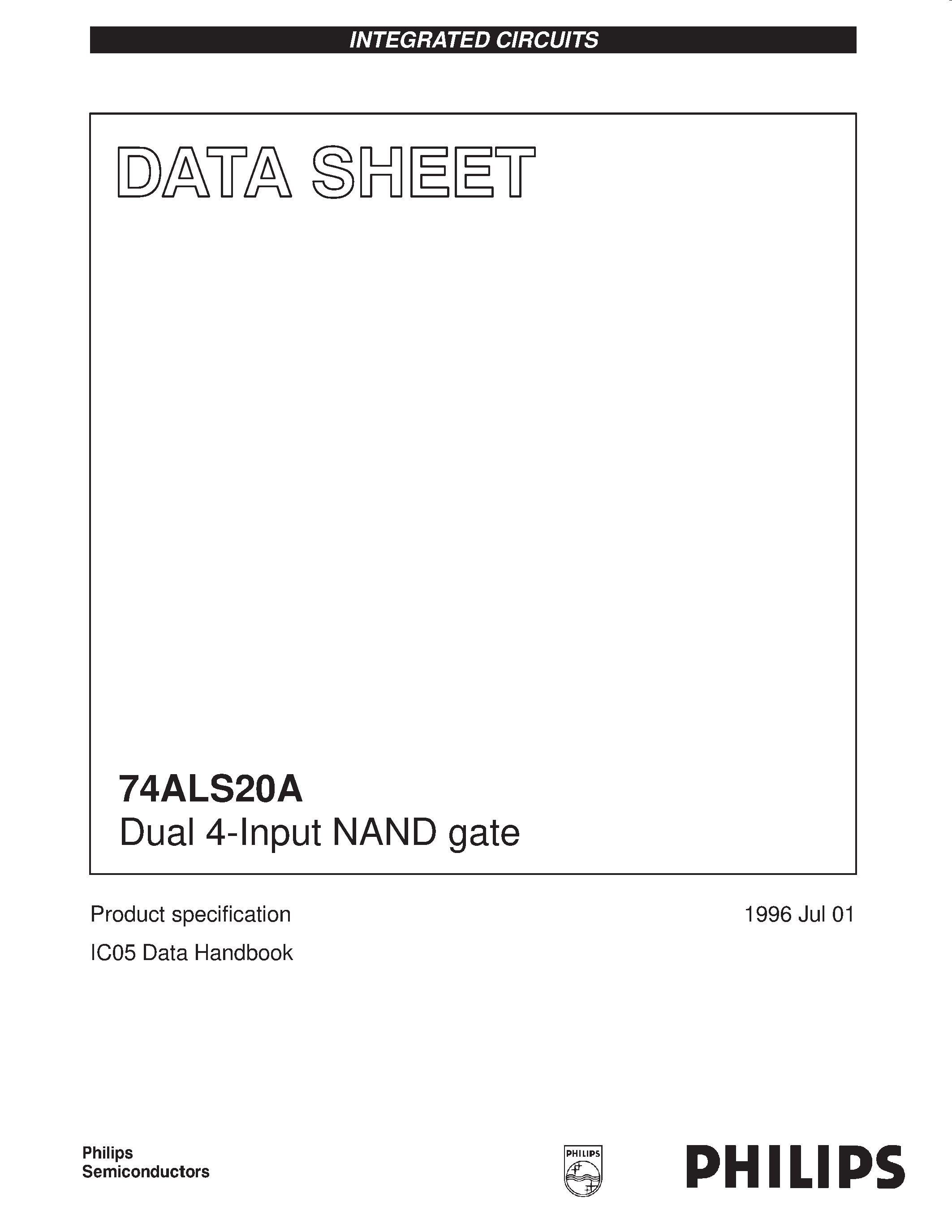 Datasheet 74ALS20AN - Dual 4-Input NAND gate page 1