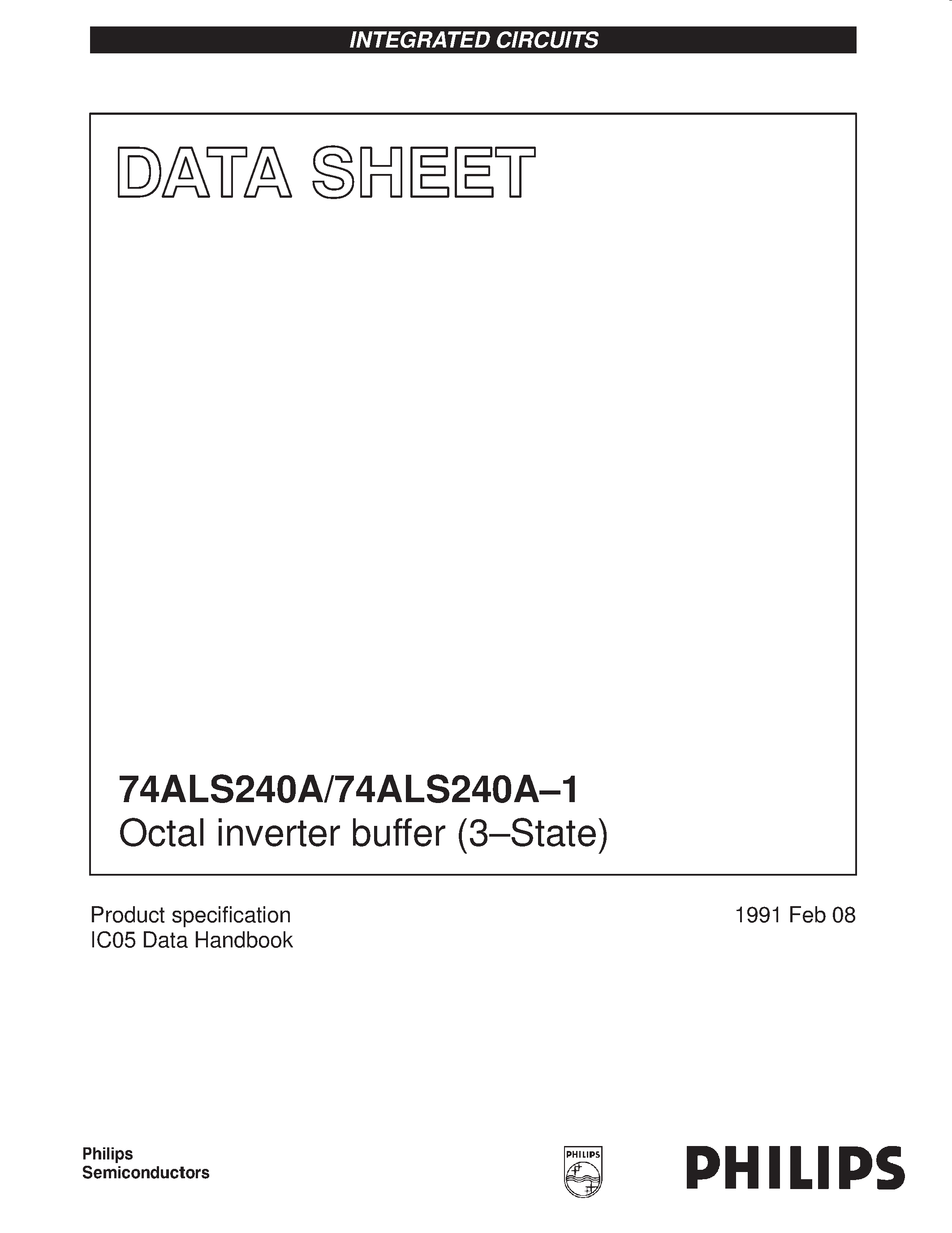 Datasheet 74ALS240ADB page 1 Datasheet 74ALS240ADB - Octal inverter buffer 3-State page 1