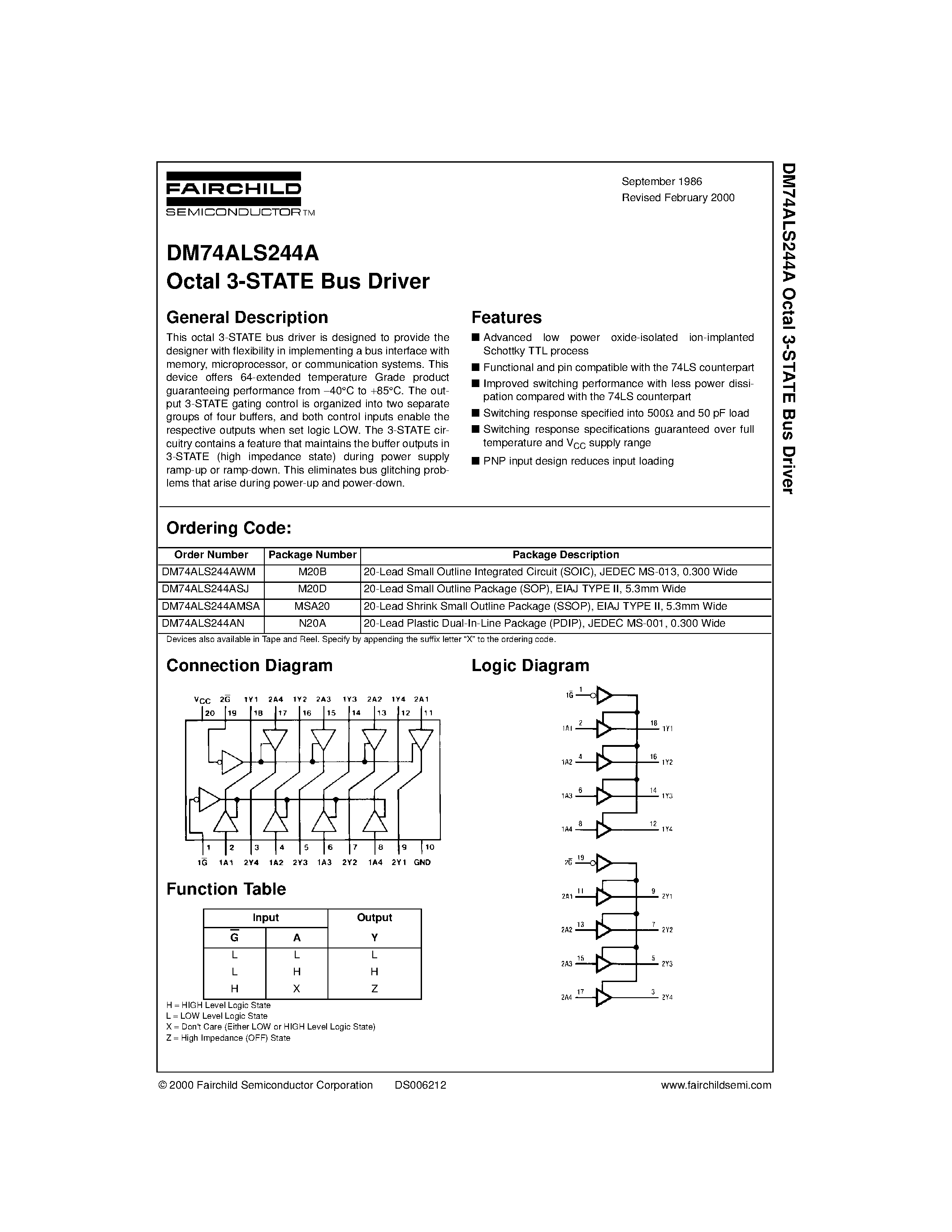 Datasheet 74ALS244 - Octal 3-STATE Bus Driver page 1