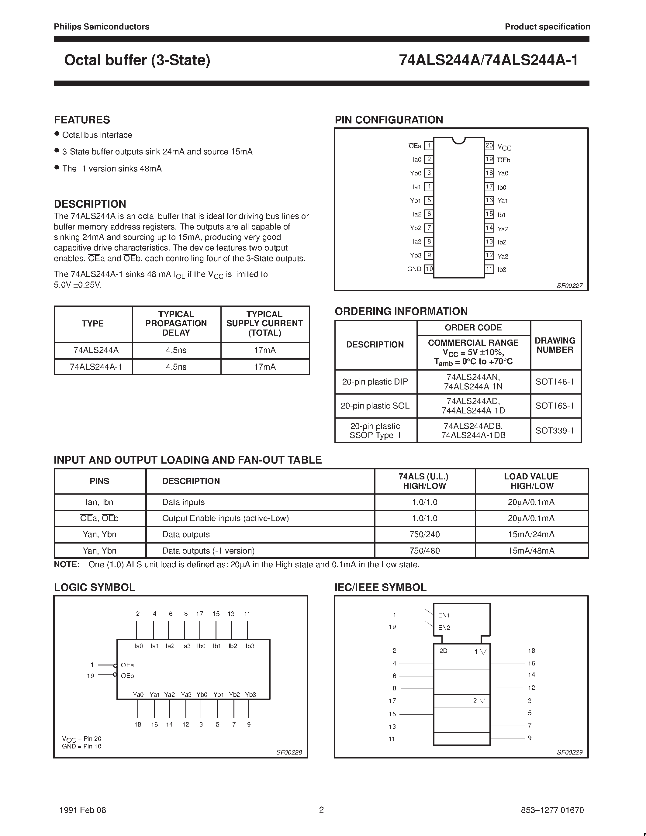Datasheet 74ALS244AD page 2 Datasheet 74ALS244AD - Octal buffer 3-State page 2