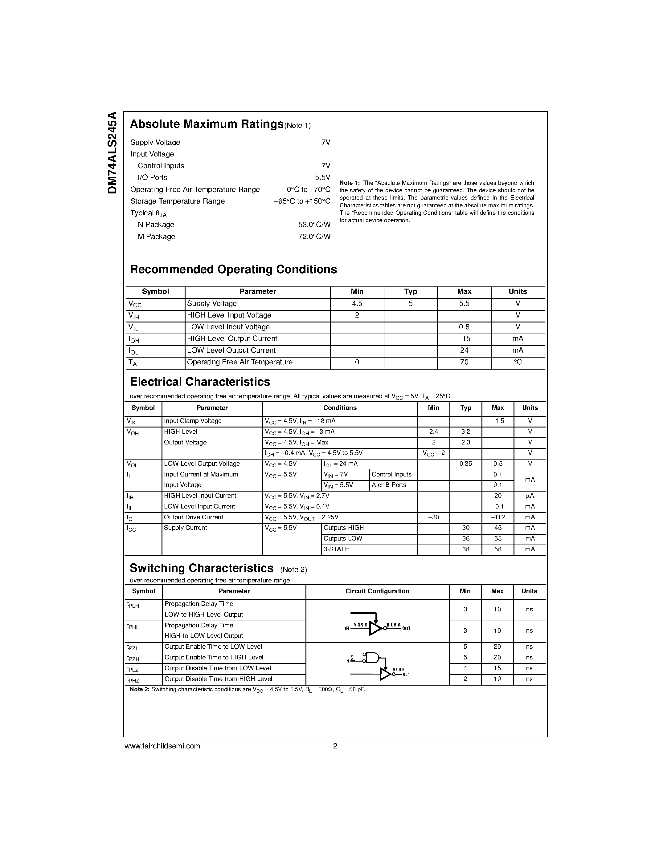 Datasheet 74ALS245 - Octal 3-STATE Bus Transceiver page 2