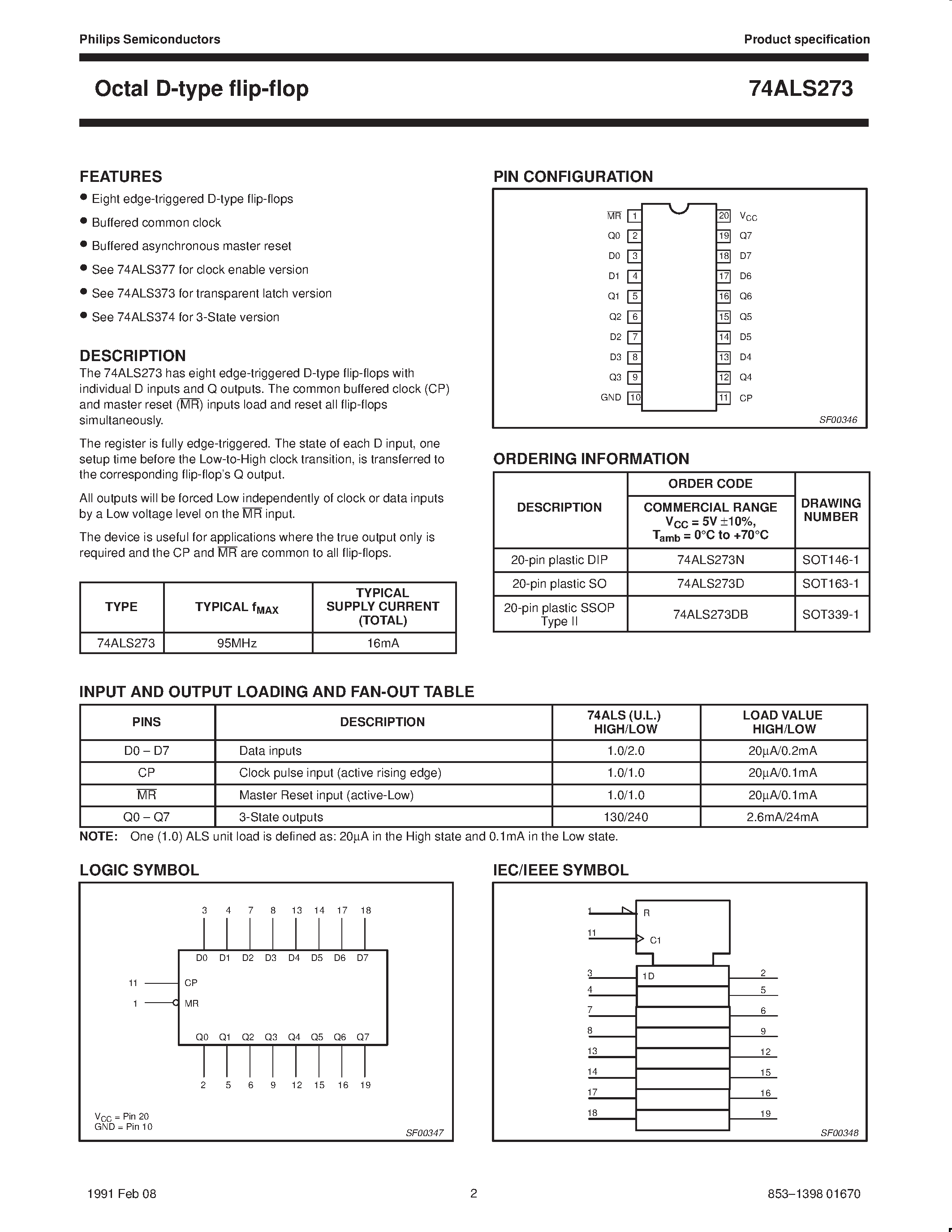 Datasheet 74ALS273DB page 2 Datasheet 74ALS273DB - Octal D-type flip-flop page 2
