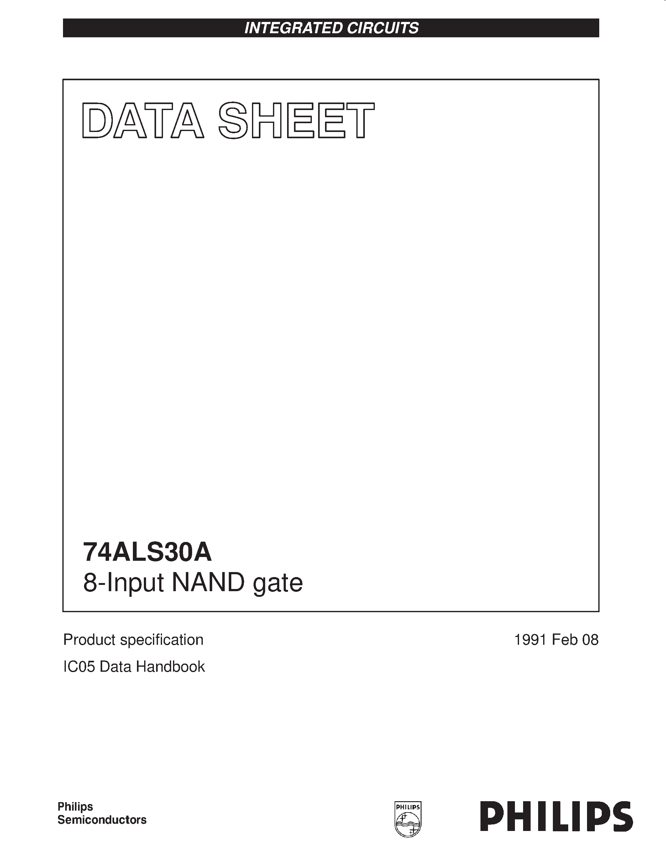 Даташит на микросхему 74ALS30AN страница 1 Даташит 74ALS30AN - 8-Input NAND gate страница 1