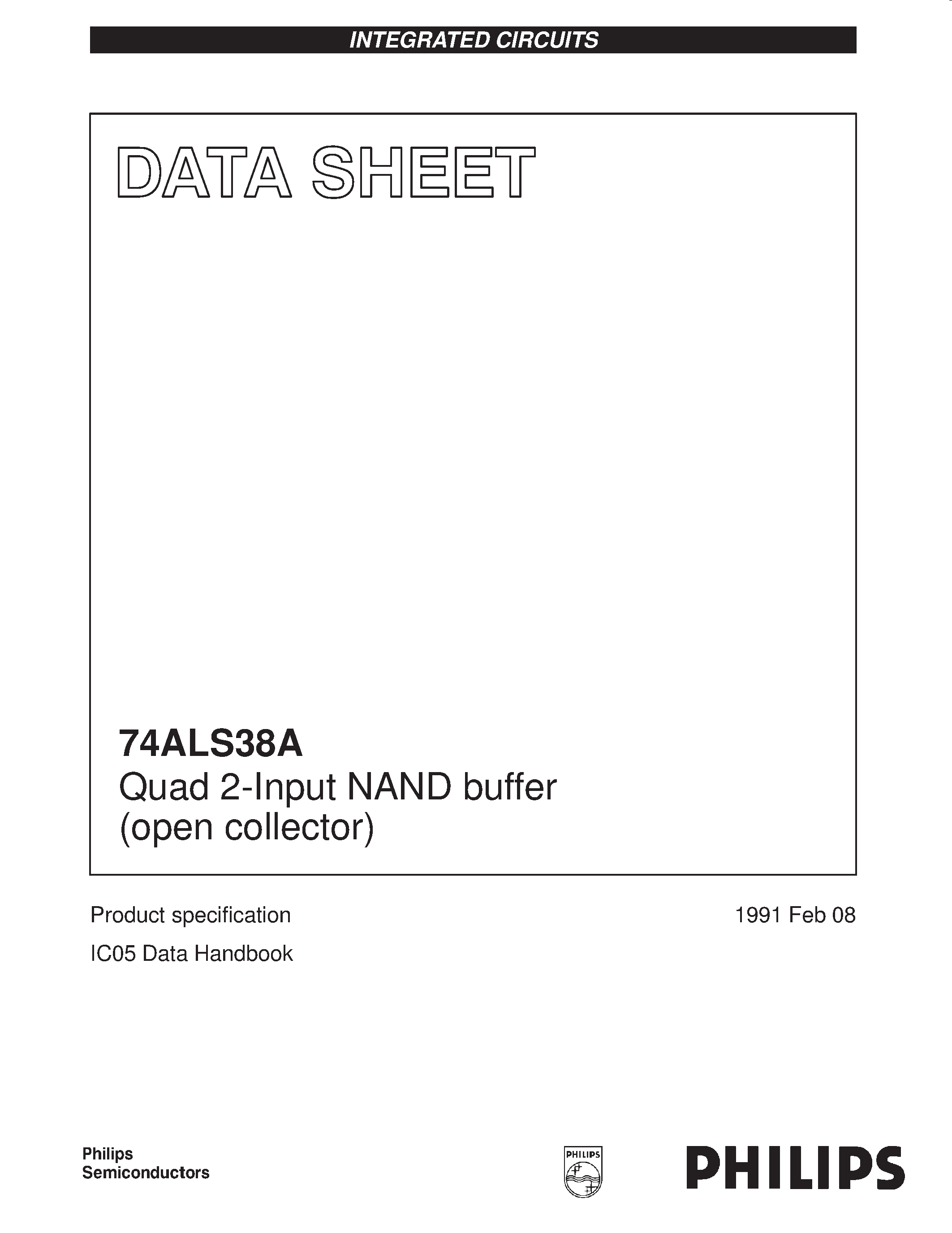 Datasheet 74ALS38AN page 1 Datasheet 74ALS38AN - Quad 2-Input NAND buffer open collector page 1