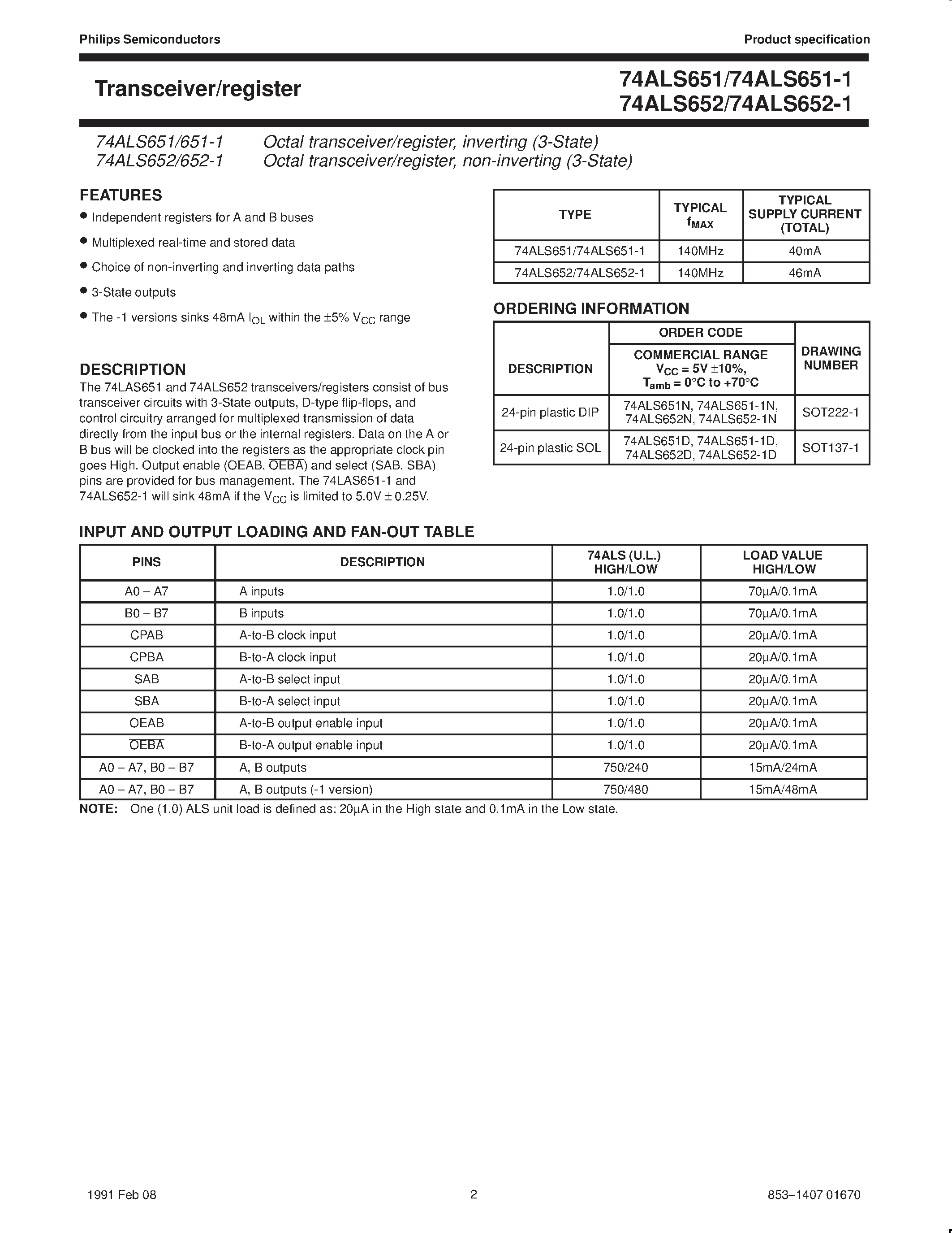 Даташит 74ALS652-1 - Transceiver/register страница 2
