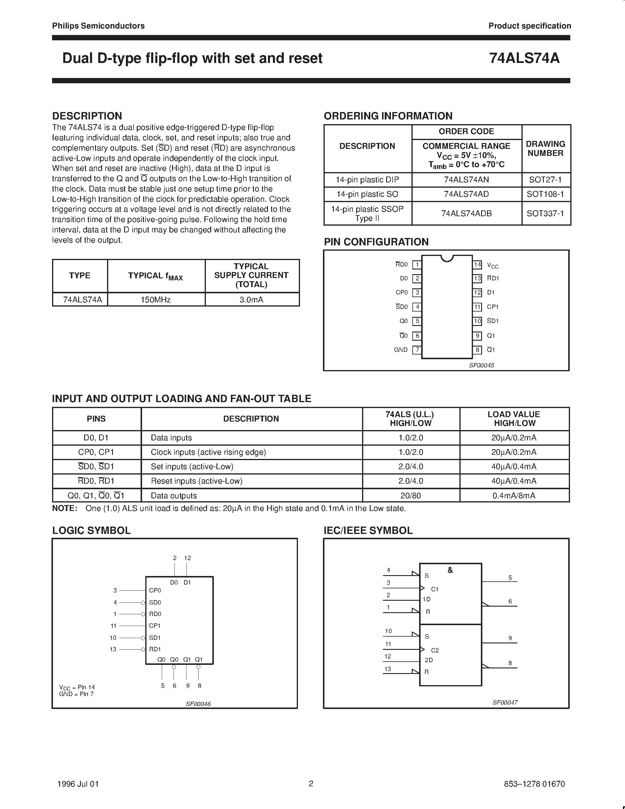 Datasheet 74ALS74AN - Dual D-type flip-flop with set and reset page 2
