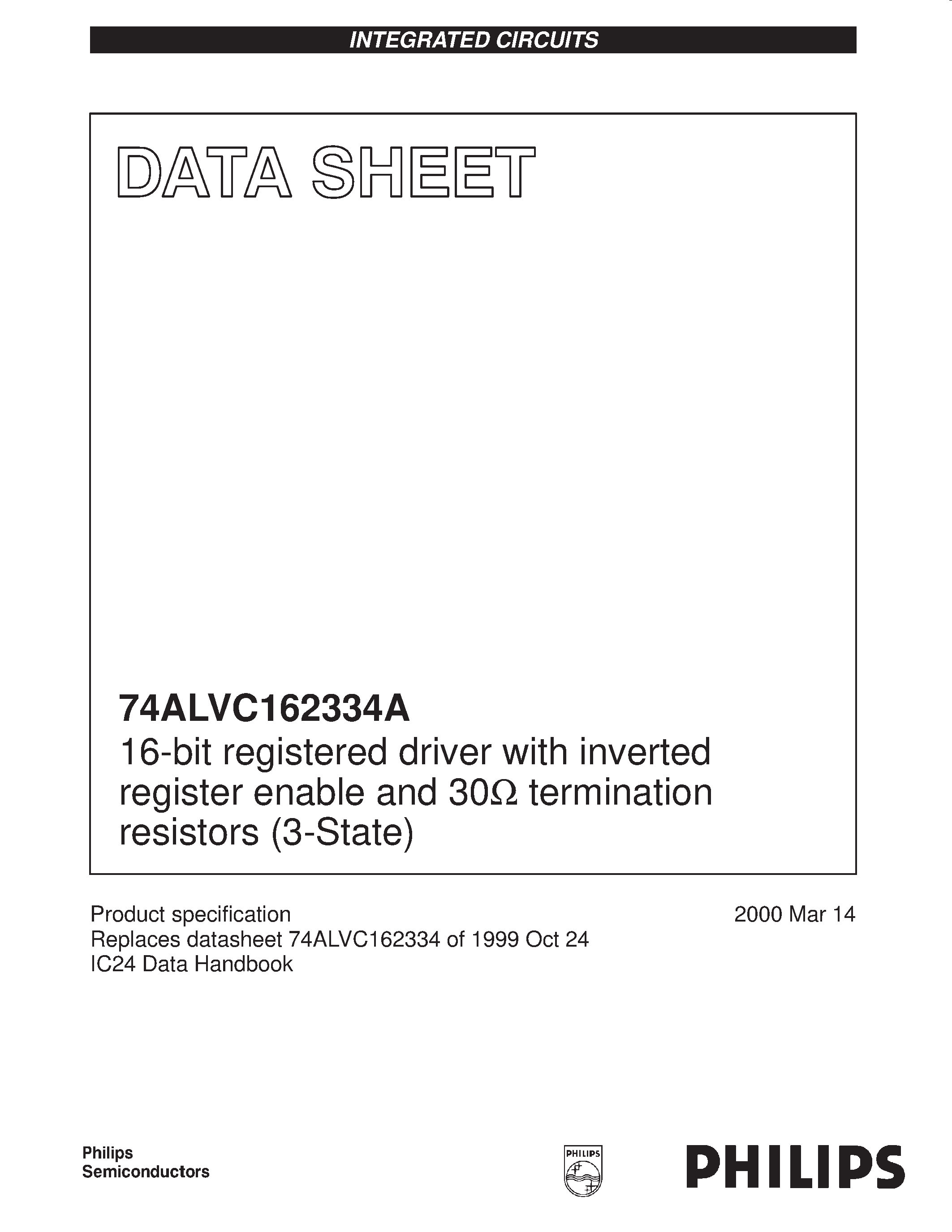 Datasheet 74ALVC162334A - 16-bit registered driver with inverted register enable and 30ohm termination resistors 3-State page 1