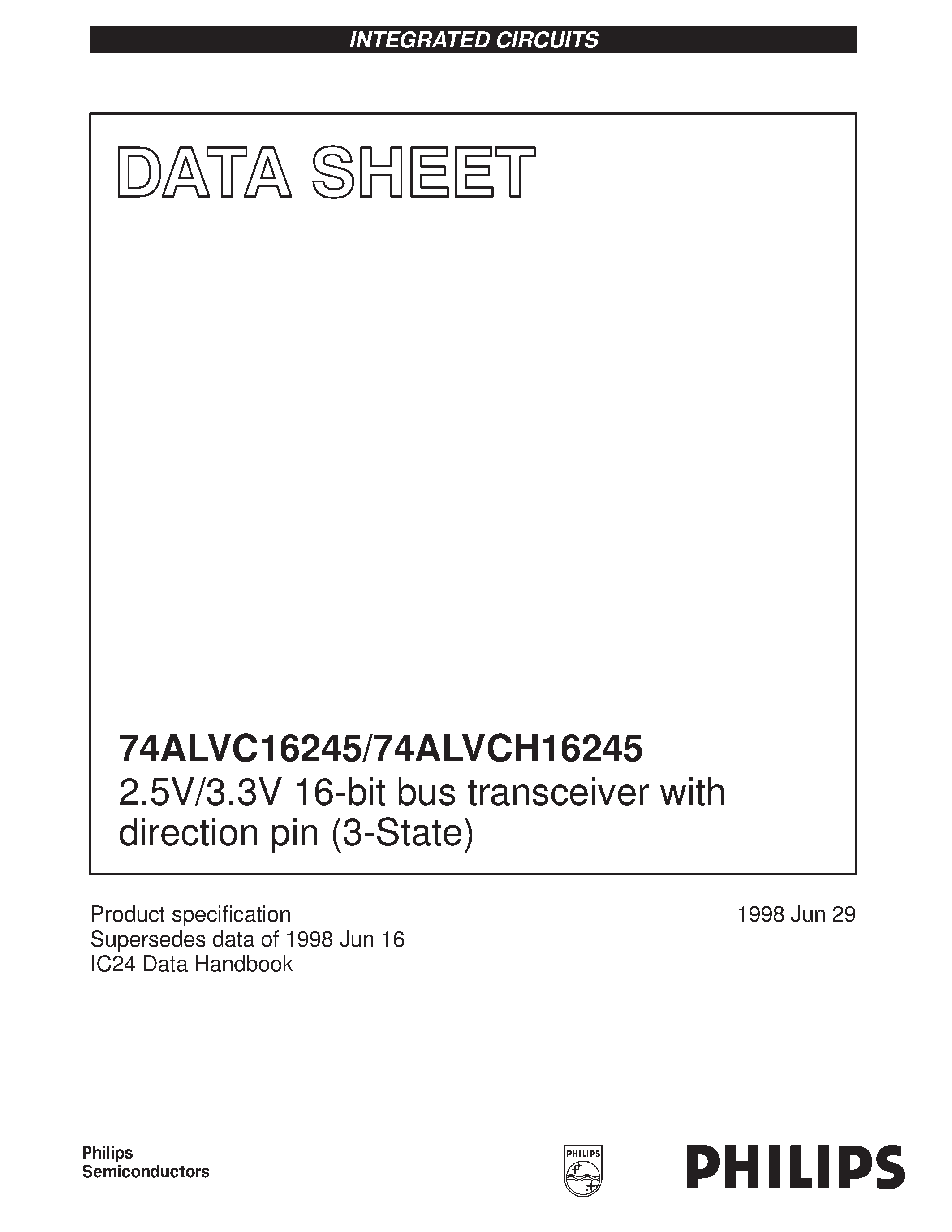 Даташит 74ALVC16245 - 2.5V/3.3V 16-bit bus transceiver with direction pin 3-State страница 1