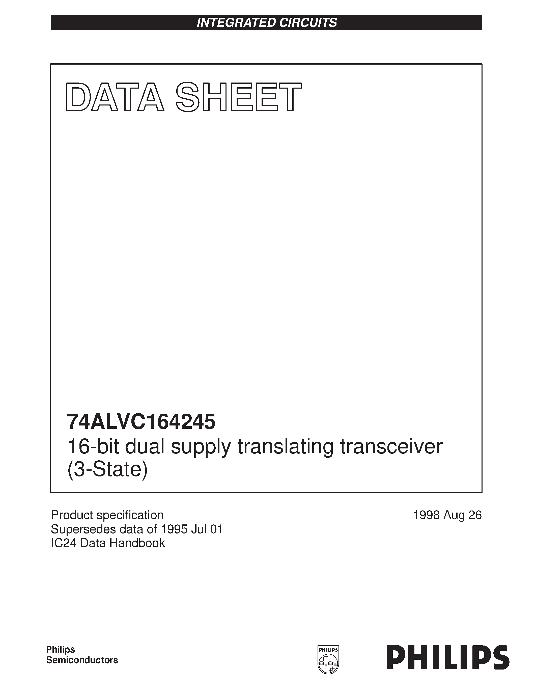 Даташит на микросхему 74ALVC164245 страница 1 Даташит 74ALVC164245 - 16-bit dual supply translating transceiver 3-State страница 1