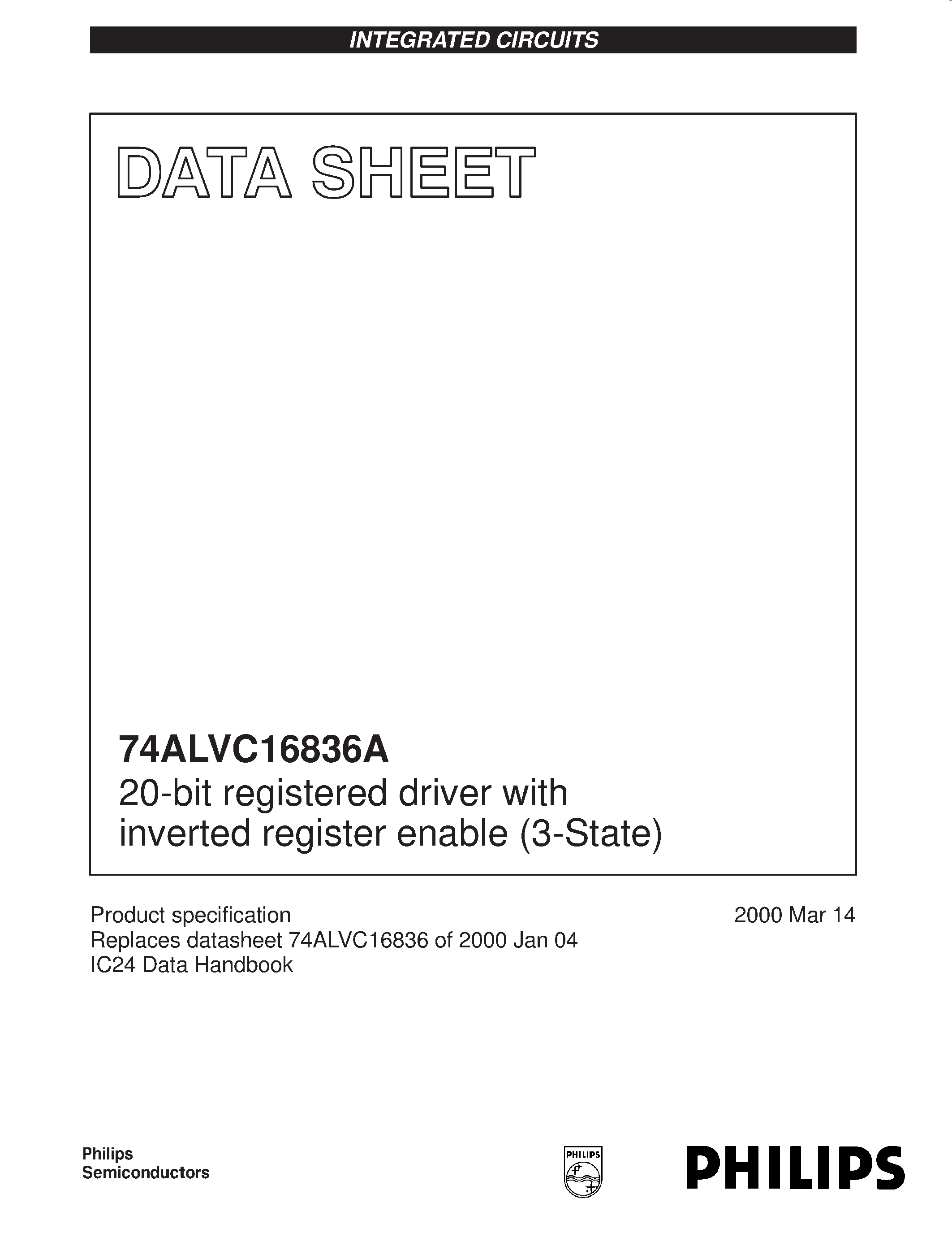Datasheet 74ALVC16836ADGG - 20-bit registered driver with inverted register enable 3-State page 1