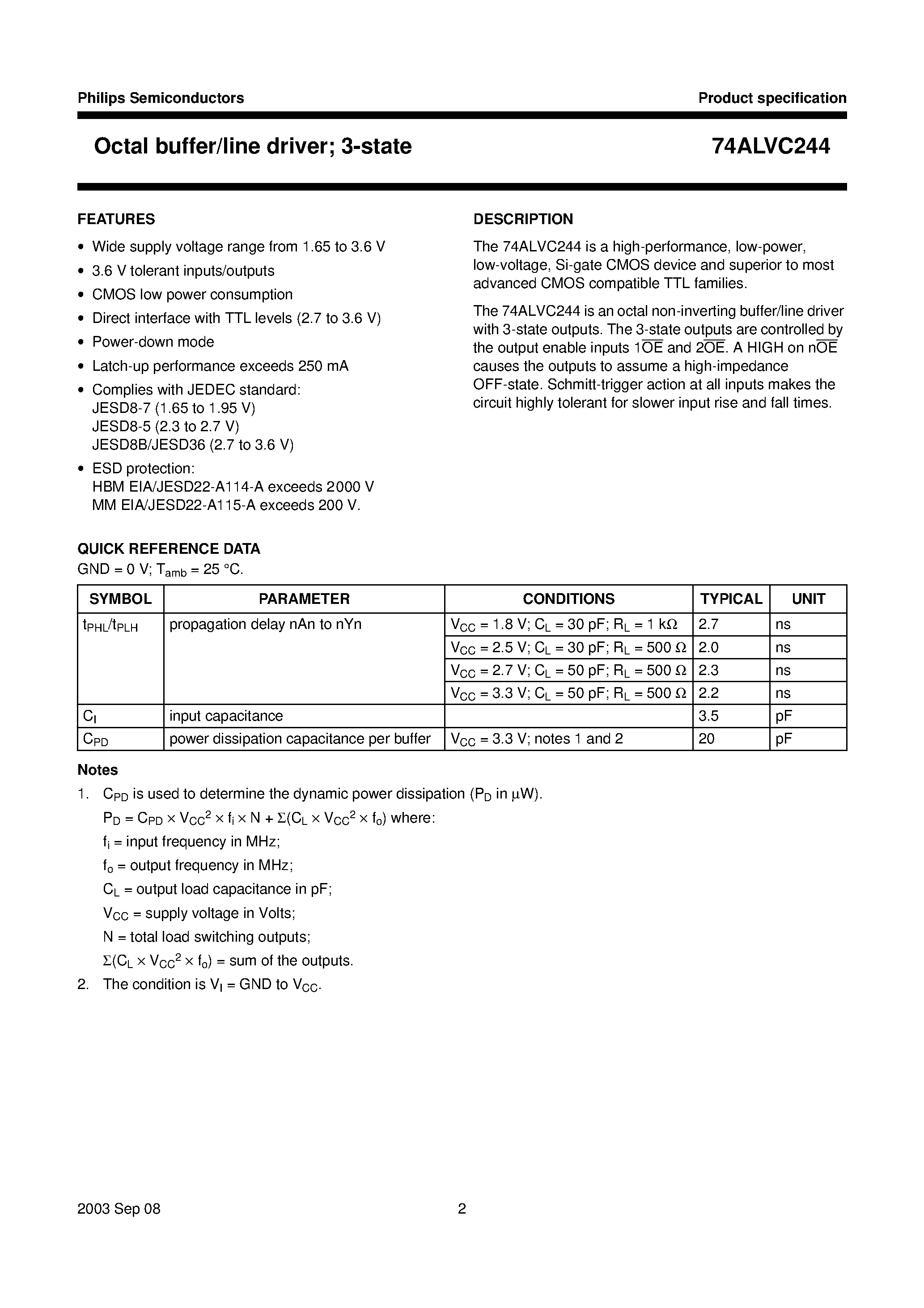 Datasheet 74ALVC244D - Octal buffer/line driver; 3-state page 2