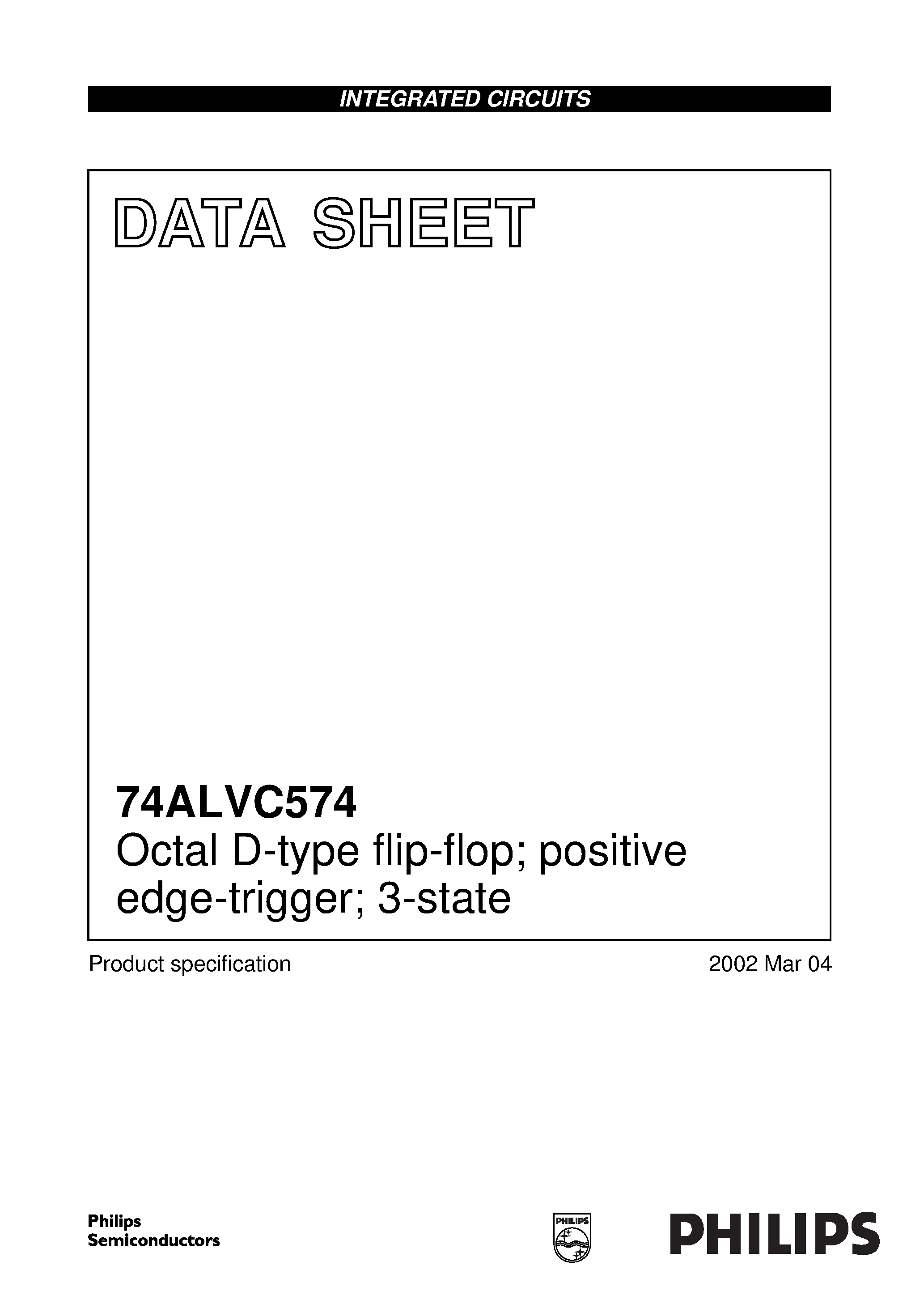 Datasheet 74ALVC574 page 1 Datasheet 74ALVC574 - Octal D-type flip-flop positive edge-trigger 3-state page 1