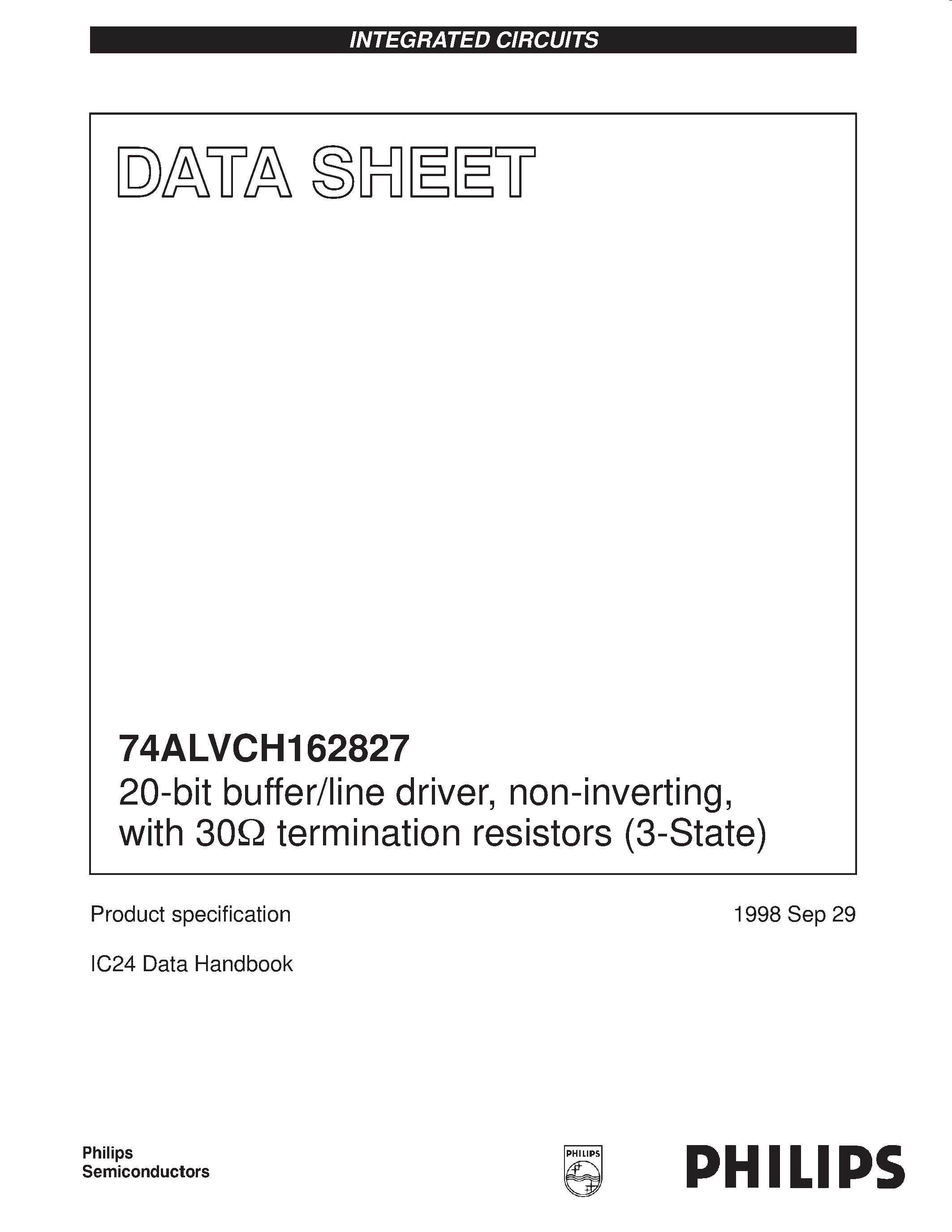 Datasheet 74ALVCH162827 - 20-bit buffer/line driver/ non-inverting/with 30ohm termination resistors (3-State) page 1
