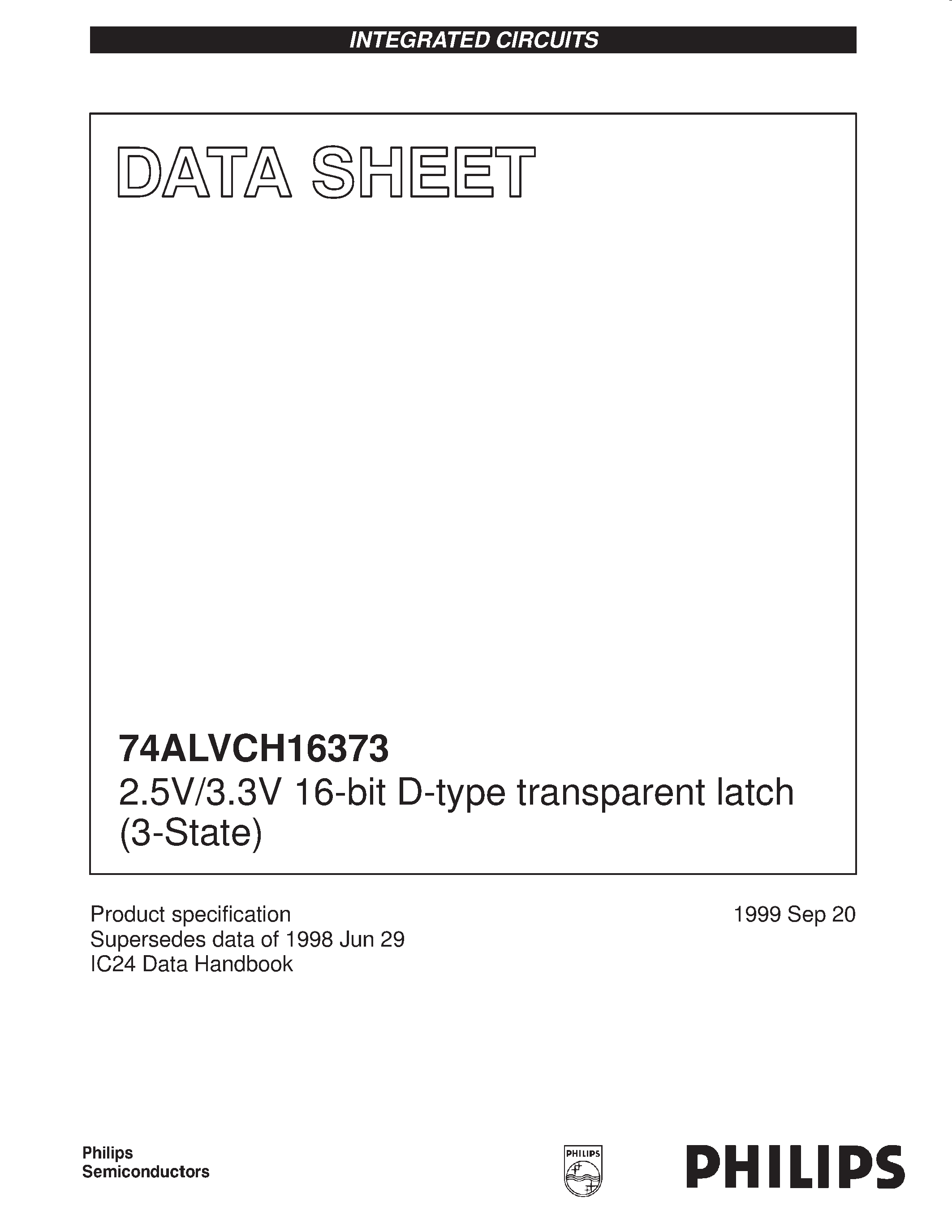 Даташит 74ALVCH16373 - 2.5V/3.3V 16-bit D-type transparent latch 3-State страница 1