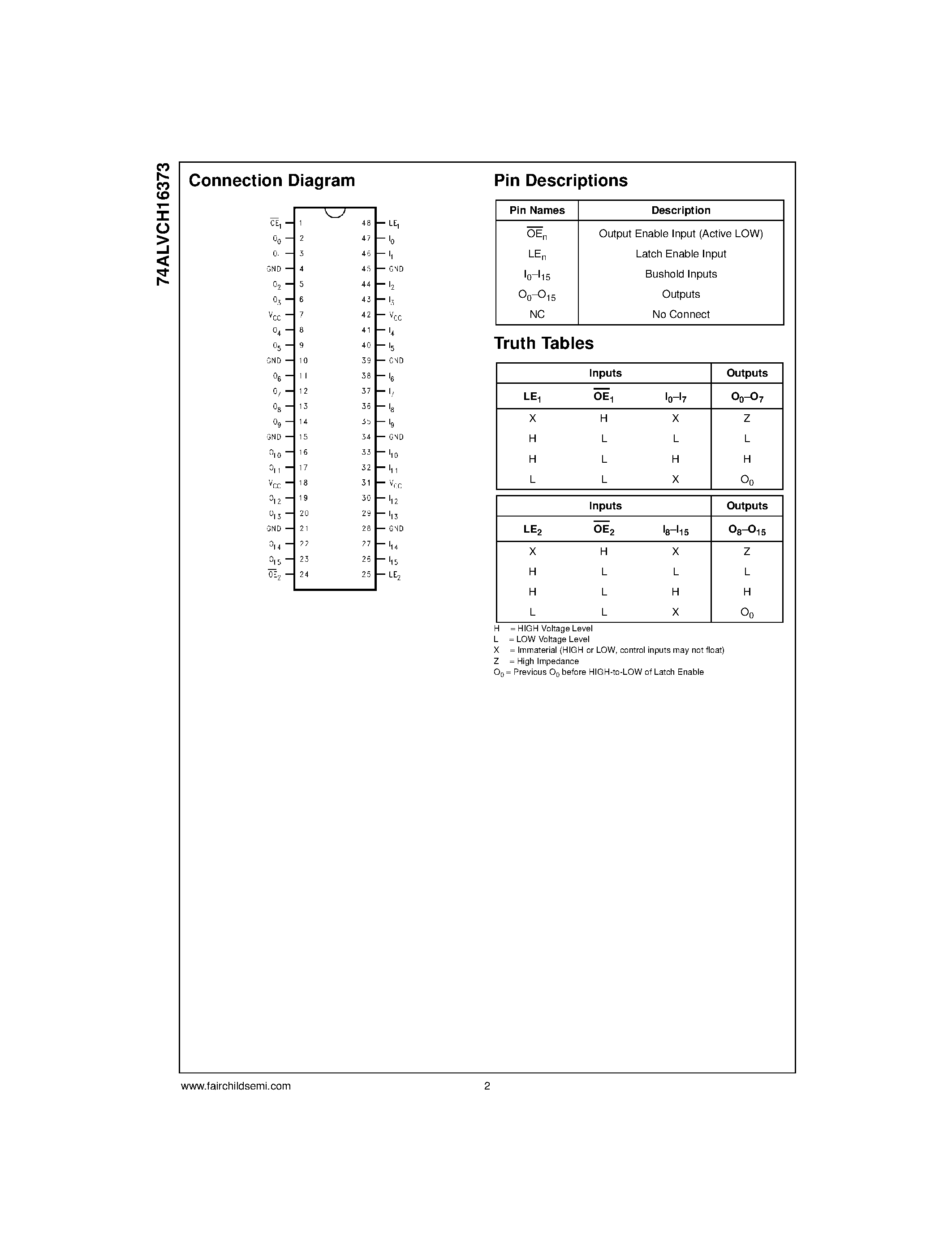 Datasheet 74ALVCH16373T - Low Voltage 16-Bit Transparent Latch with Bushold page 2