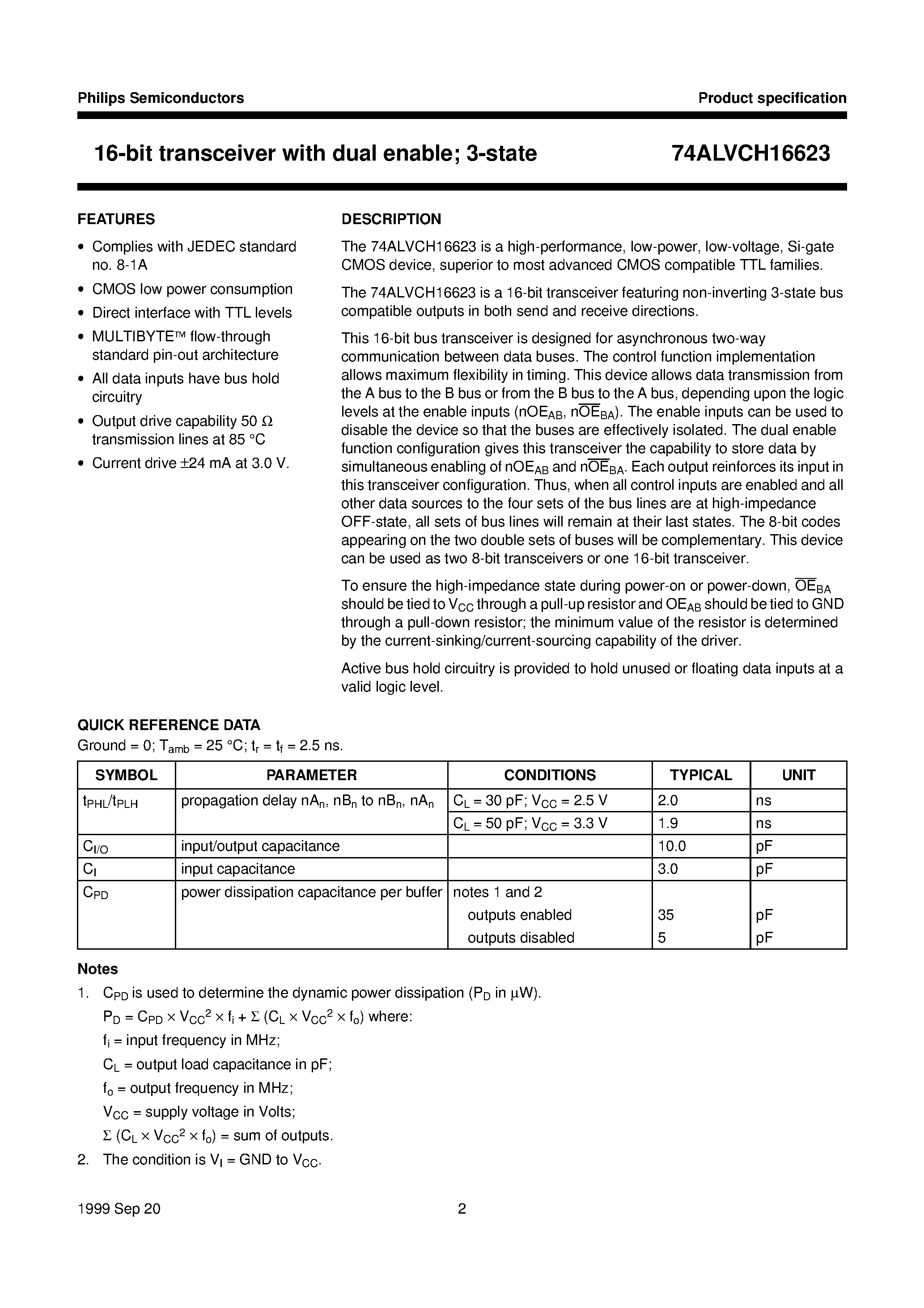 Datasheet 74ALVCH16623 page 2 Datasheet 74ALVCH16623 - 16-bit transceiver with dual enable; 3-state page 2
