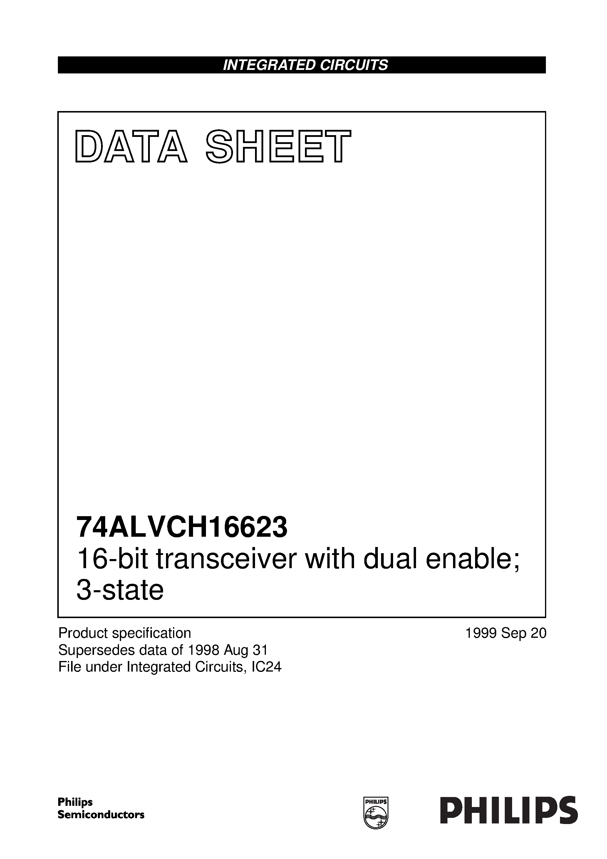 Datasheet 74ALVCH16623DGG - 16-bit transceiver with dual enable; 3-state page 1