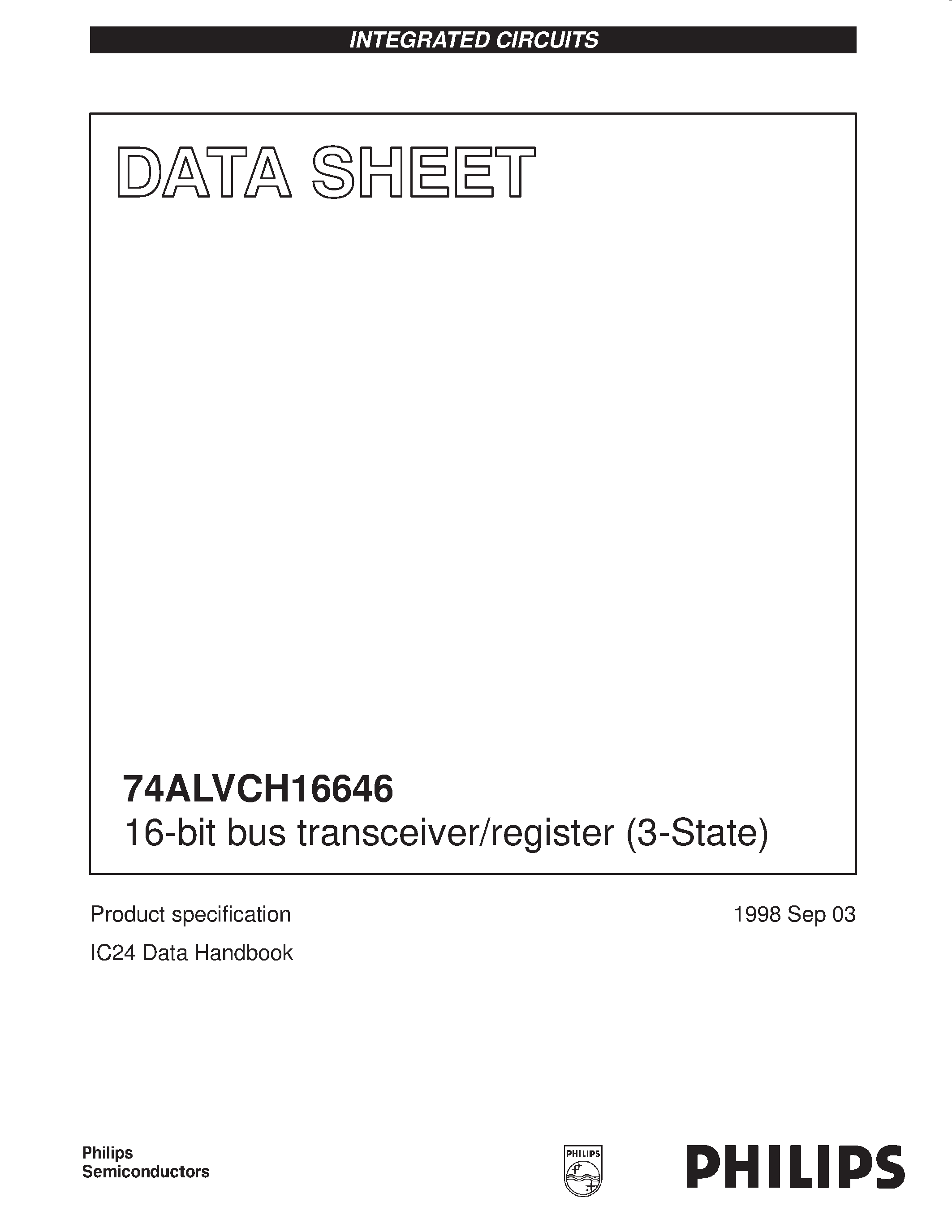 Даташит 74ALVCH16646 - 16-bit bus transceiver/register 3-State страница 1