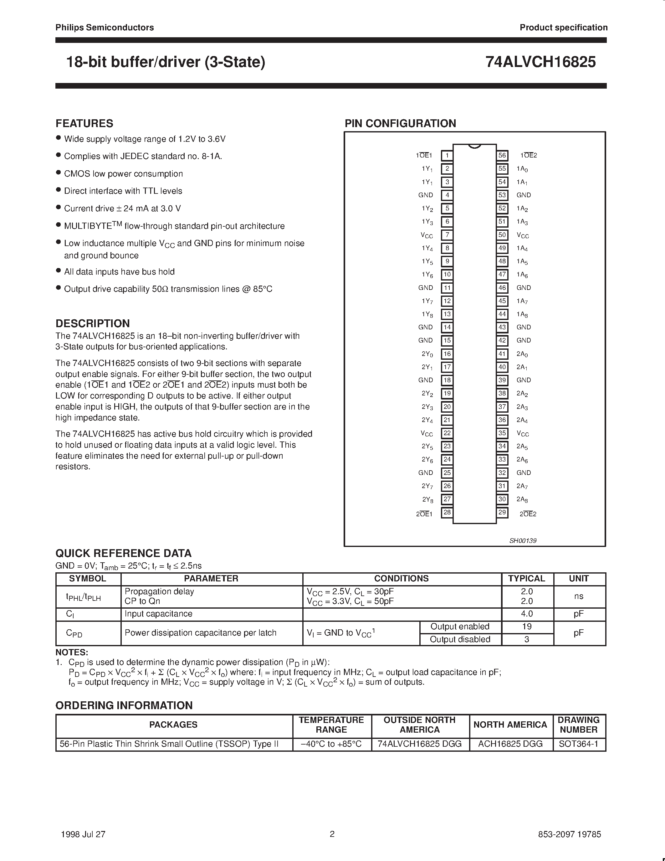 Datasheet 74ALVCH16825DGG page 2 Datasheet 74ALVCH16825DGG - 18-bit buffer/driver 3-State page 2