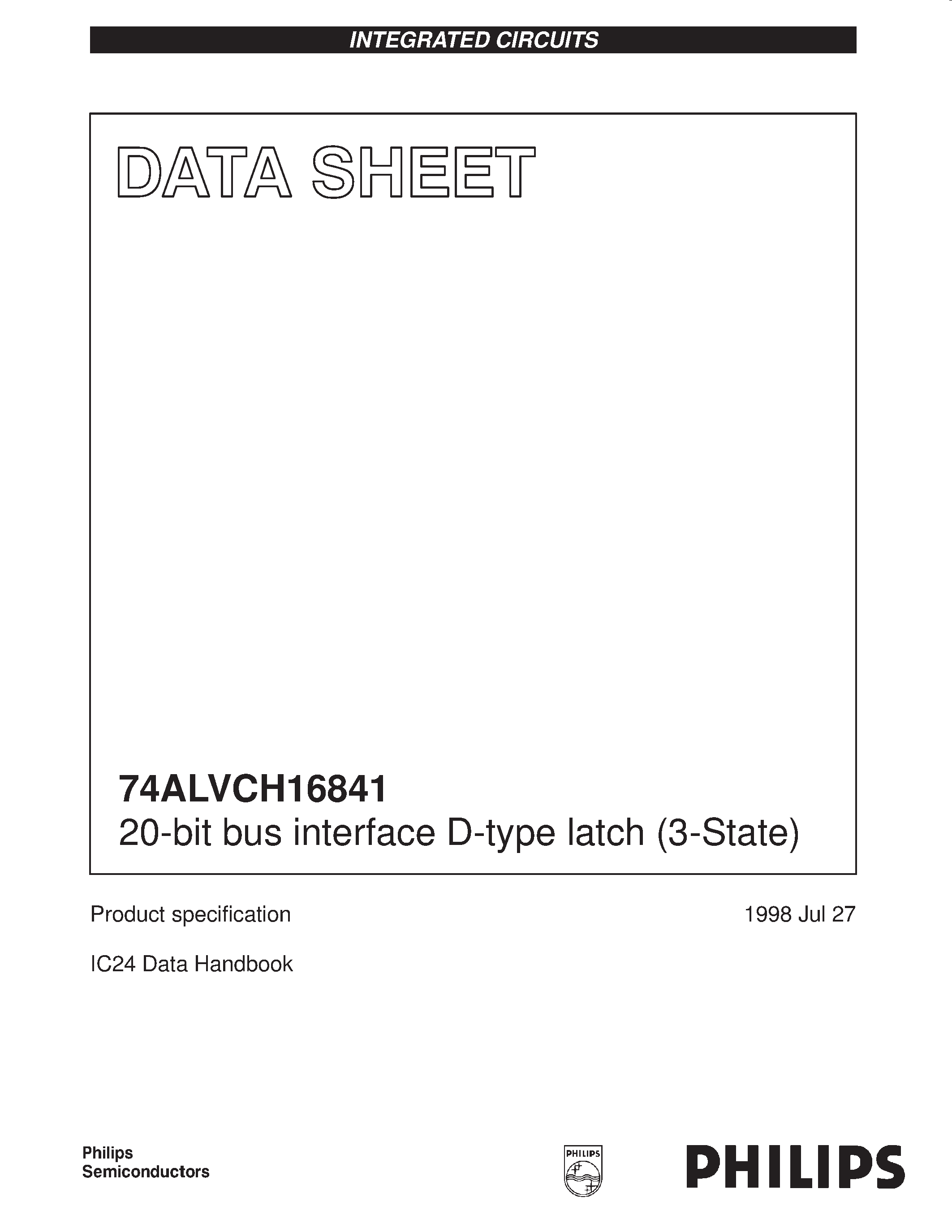 Datasheet 74ALVCH16841DGG page 1 Datasheet 74ALVCH16841DGG - 20-bit bus interface D-type latch 3-State page 1