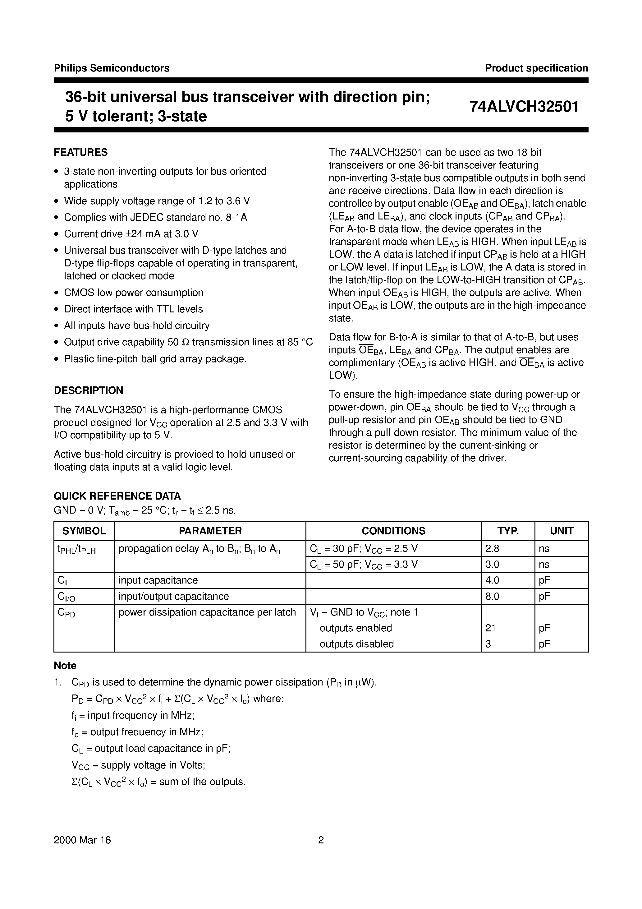 Datasheet 74ALVCH32501EC page 2 Datasheet 74ALVCH32501EC - 36-bit universal bus transceiver with direction pin; 5 V tolerant; 3-state page 2