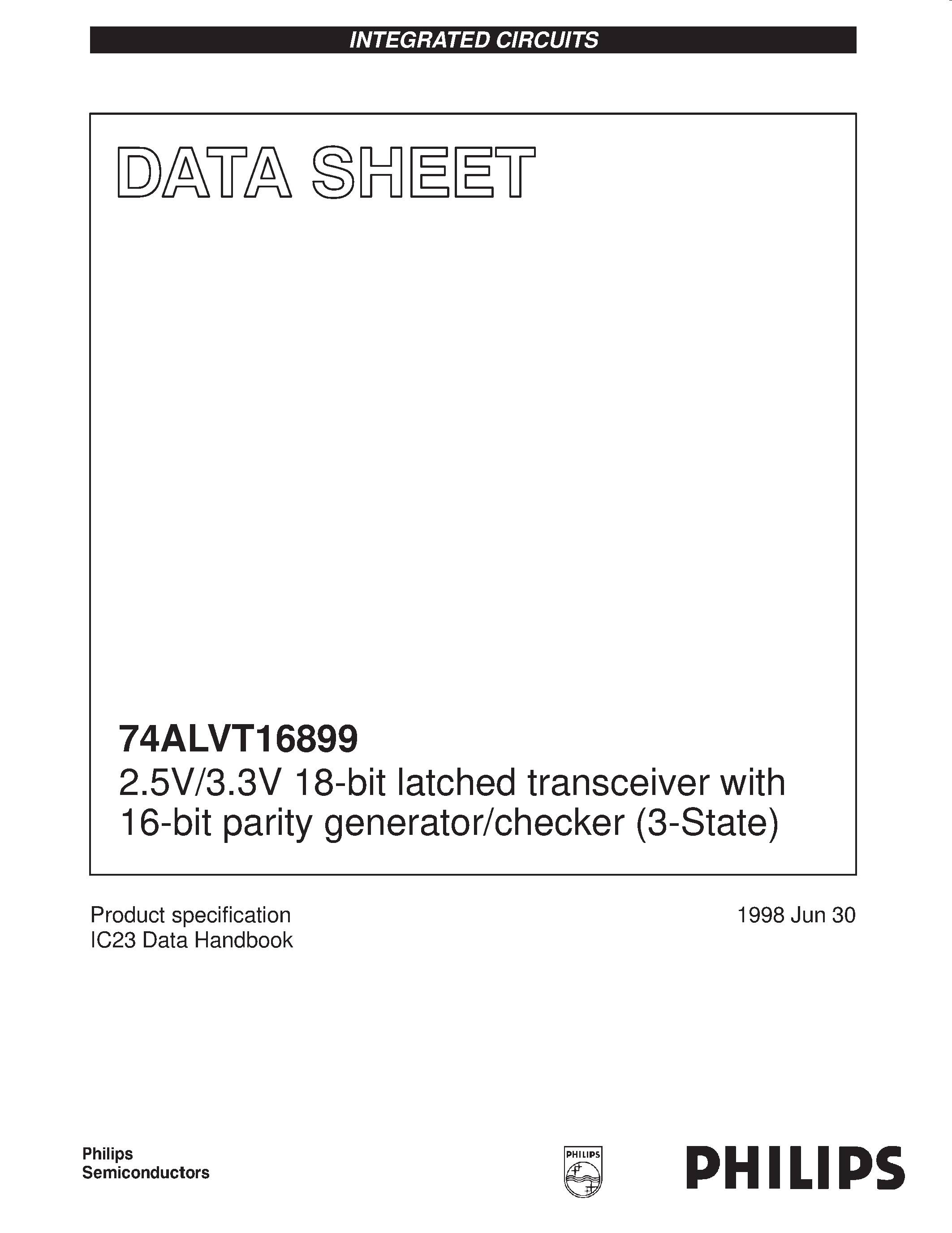 Даташит 74ALVT16899 - 2.5V/3.3V 18-bit latched transceiver with 16-bit parity generator/checker 3-State страница 1