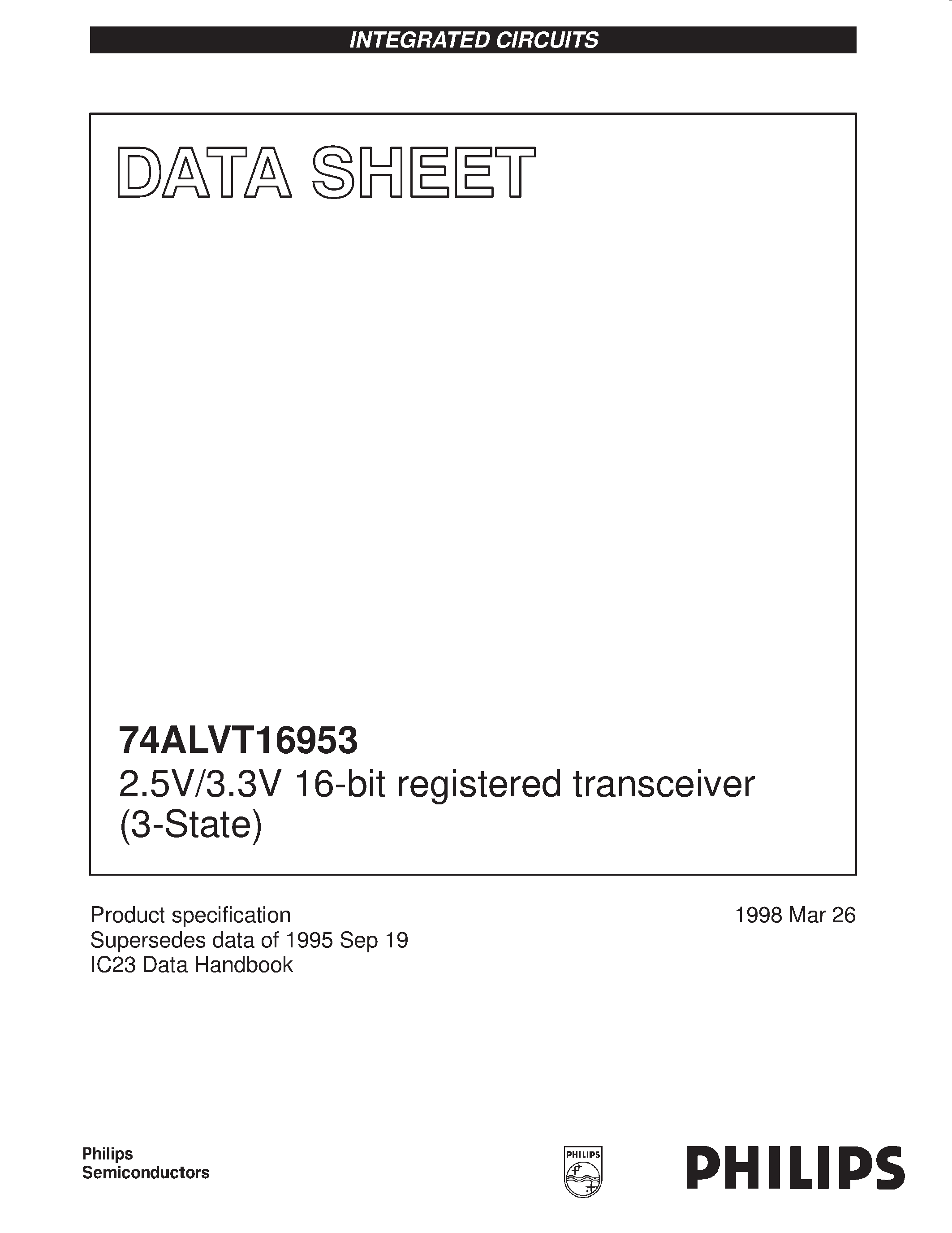 Даташит 74ALVT16953 - 2.5V/3.3V 16-bit registered transceiver 3-State страница 1