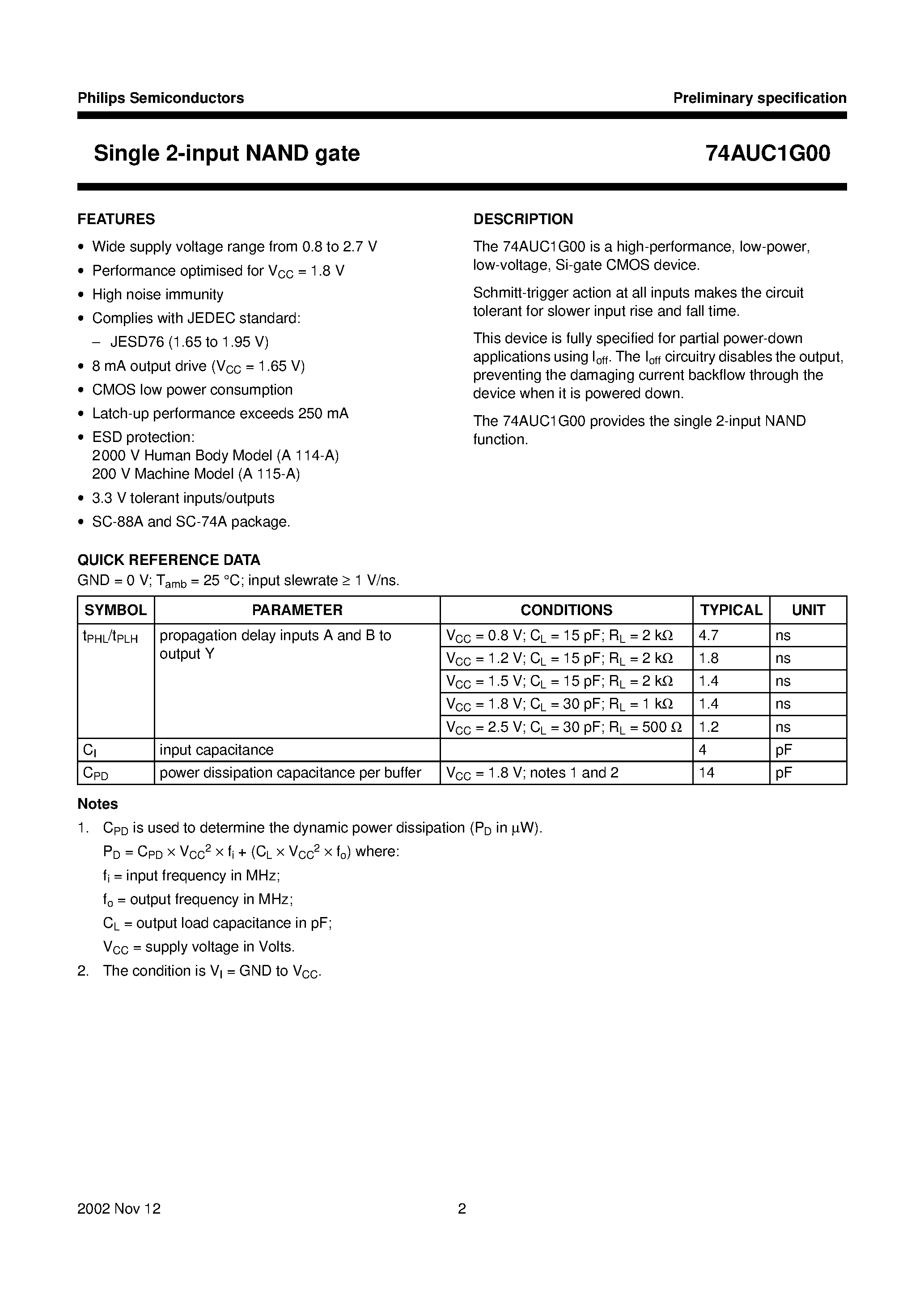 Datasheet 74AUC1G00GW page 2 Datasheet 74AUC1G00GW - Single 2-input NAND gate page 2