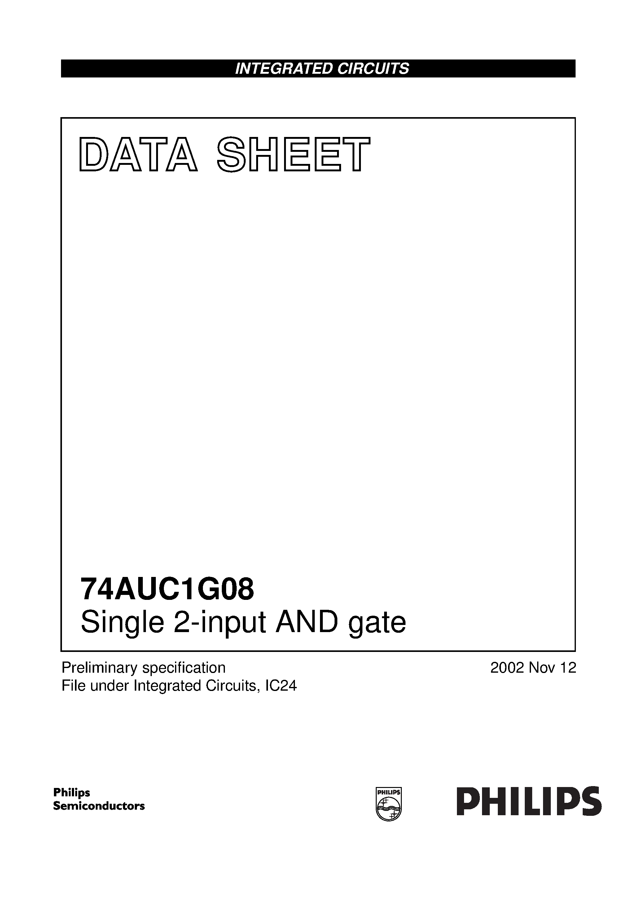 Datasheet 74AUC1G08GW page 1 Datasheet 74AUC1G08GW - Single 2-input AND gate page 1