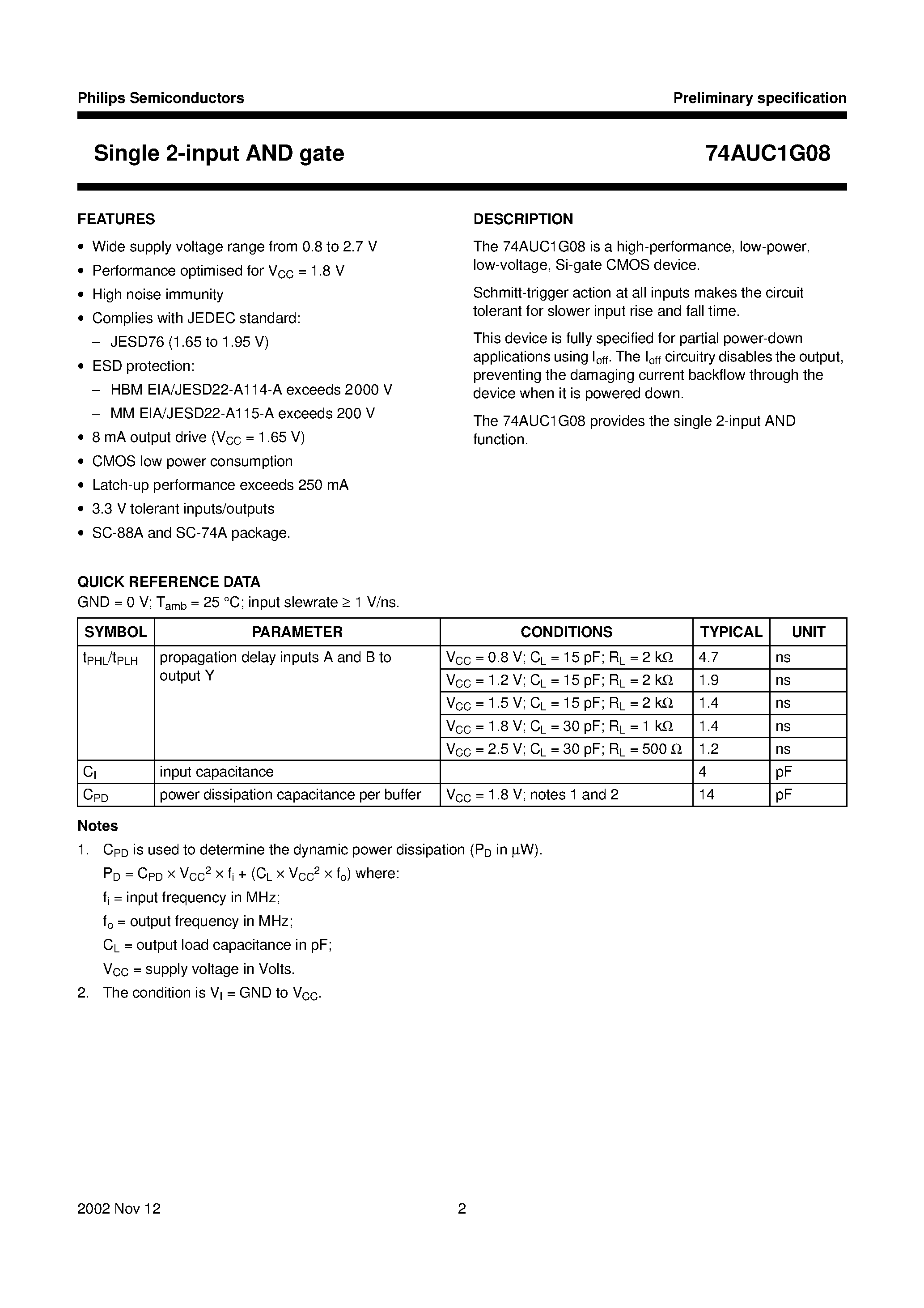 Datasheet 74AUC1G08GW page 2 Datasheet 74AUC1G08GW - Single 2-input AND gate page 2