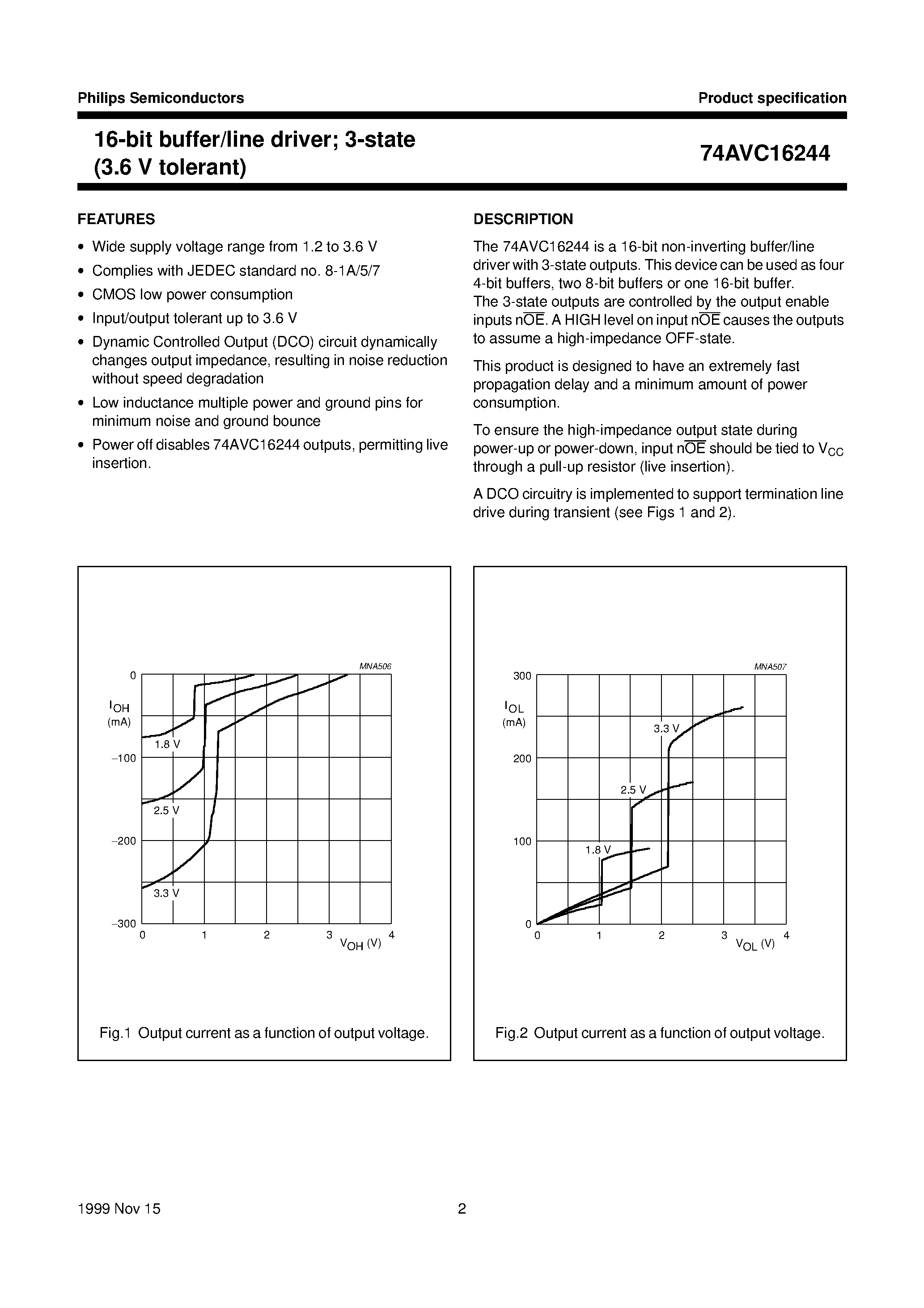 Datasheet 74AVC16244 - 16-bit buffer/line driver; 3-state 3.6 V tolerant page 2