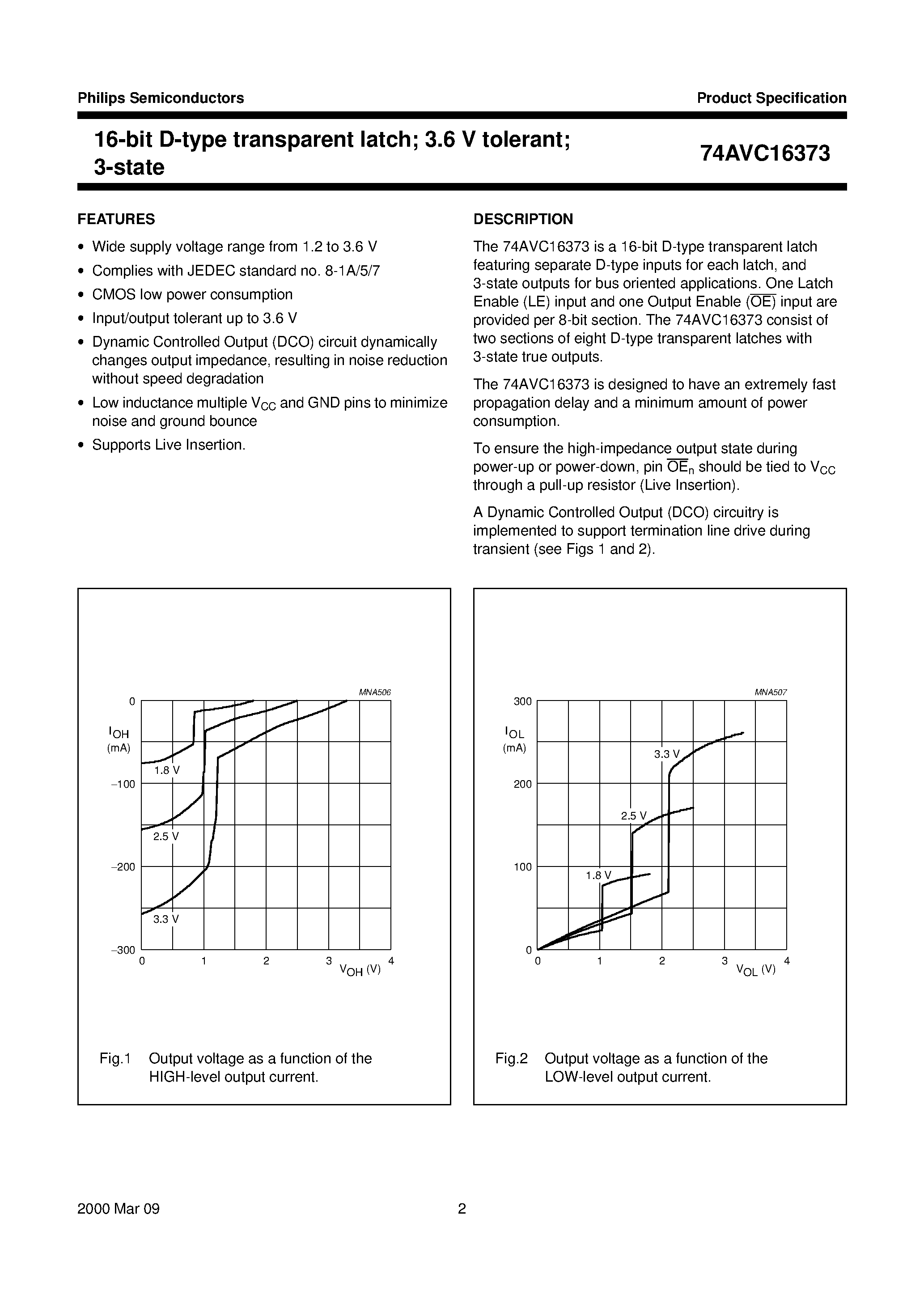 Datasheet 74AVC16373DGG - 16-bit D-type transparent latch; 3.6 V tolerant; 3-state page 2