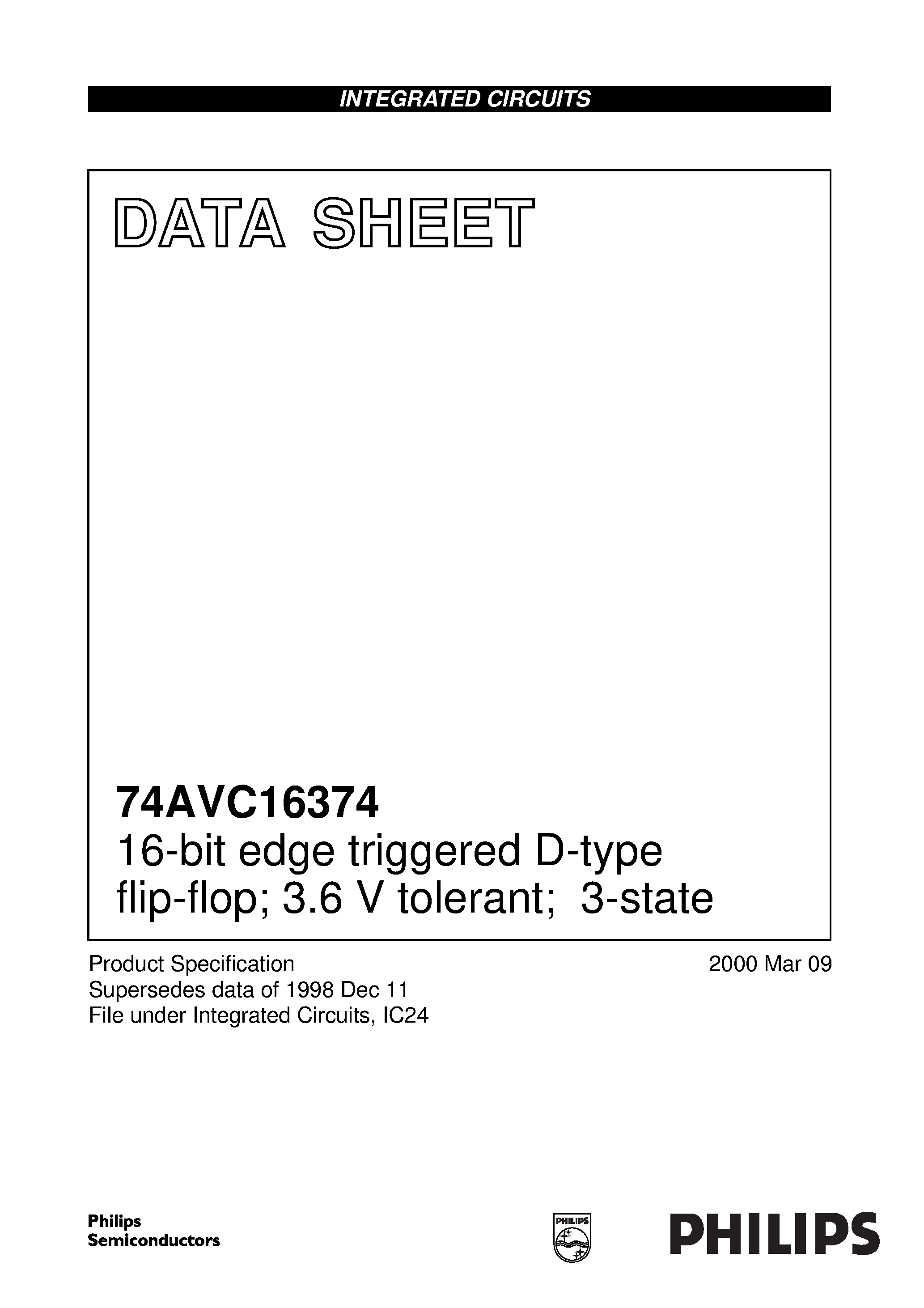 Datasheet 74AVC16374 - 16-bit edge triggered D-type flip-flop; 3.6 V tolerant; 3-state page 1
