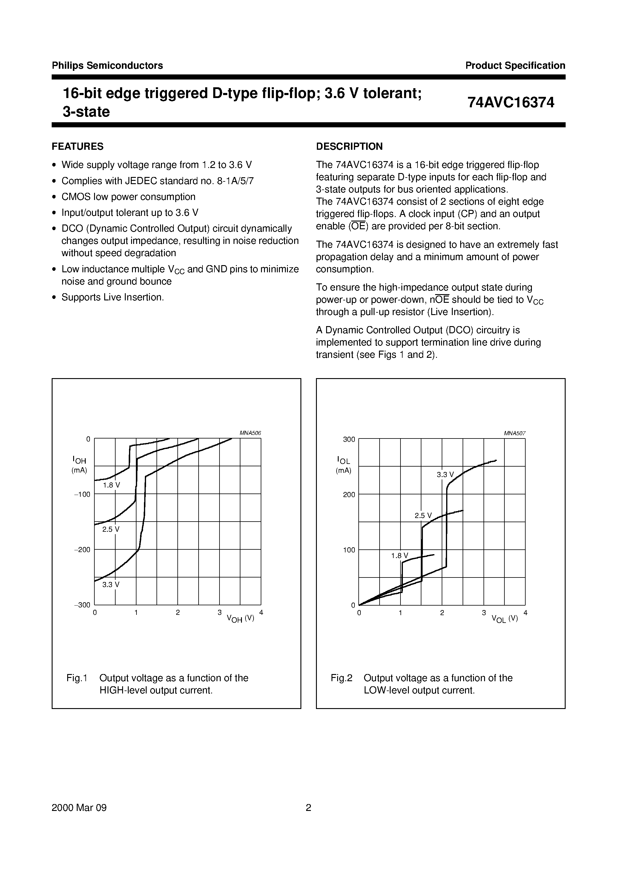 Datasheet 74AVC16374 - 16-bit edge triggered D-type flip-flop; 3.6 V tolerant; 3-state page 2