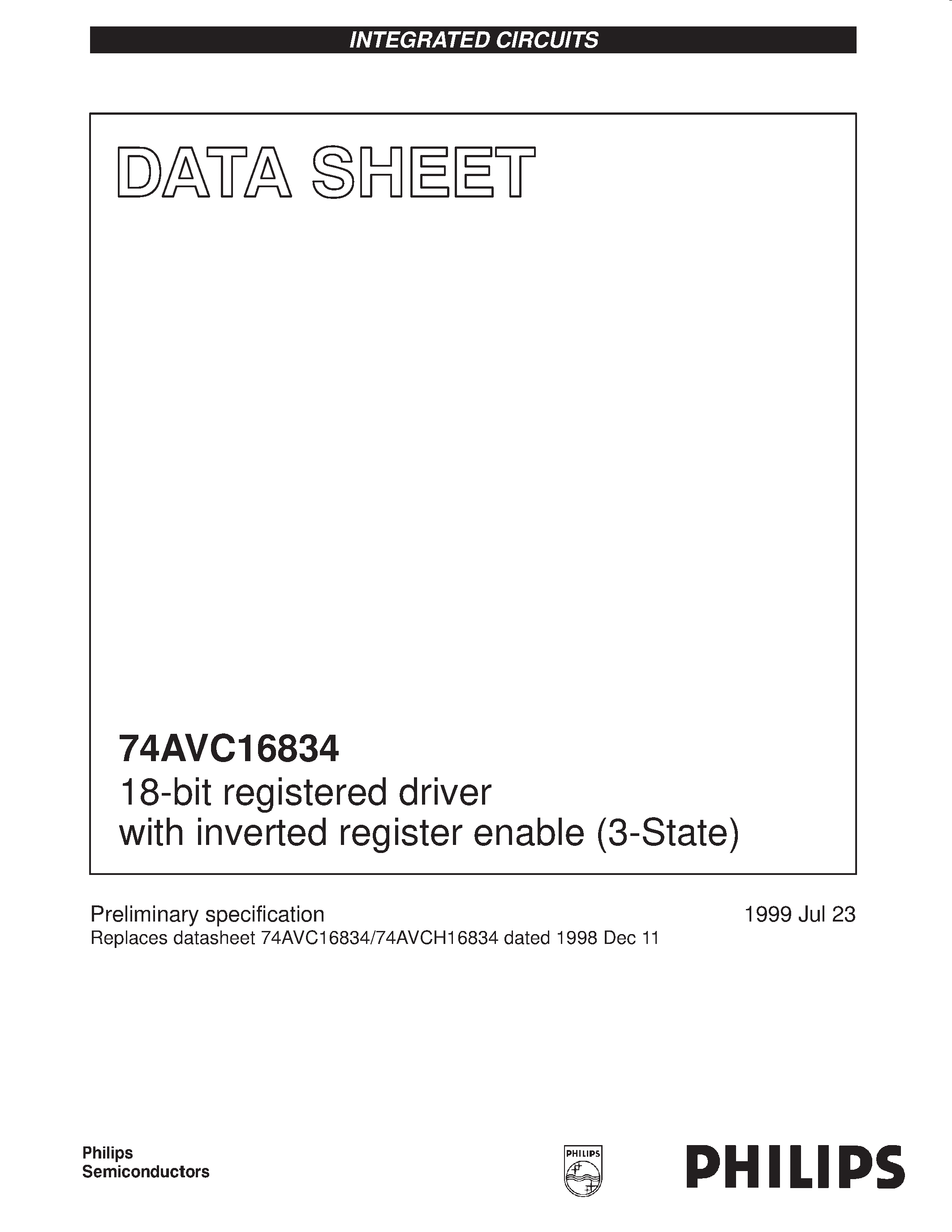 Datasheet 74AVC16834DGG - 18-bit registered driver with inverted register enable 3-State page 1