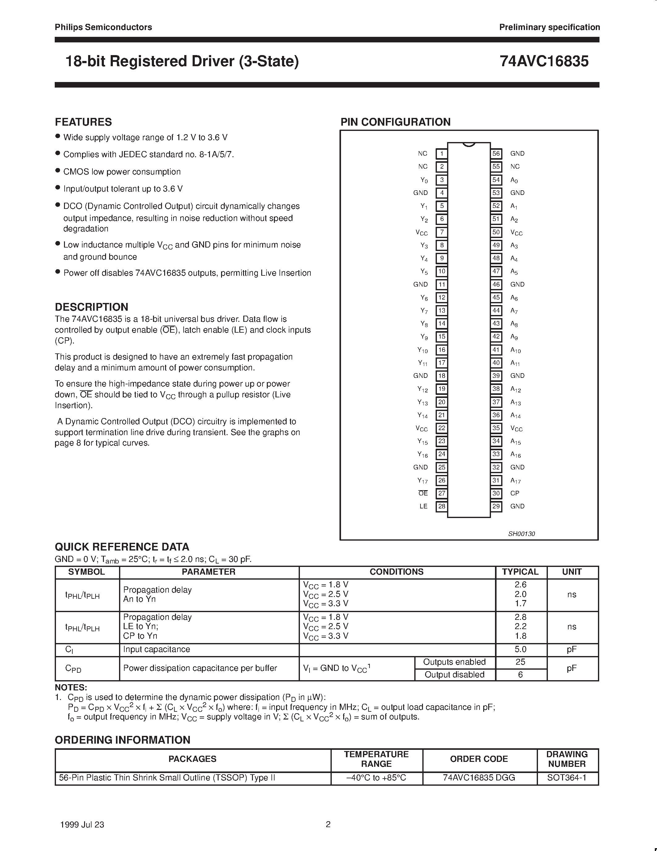 Datasheet 74AVC16835 page 2 Datasheet 74AVC16835 - 18-bit registered driver 3-State page 2