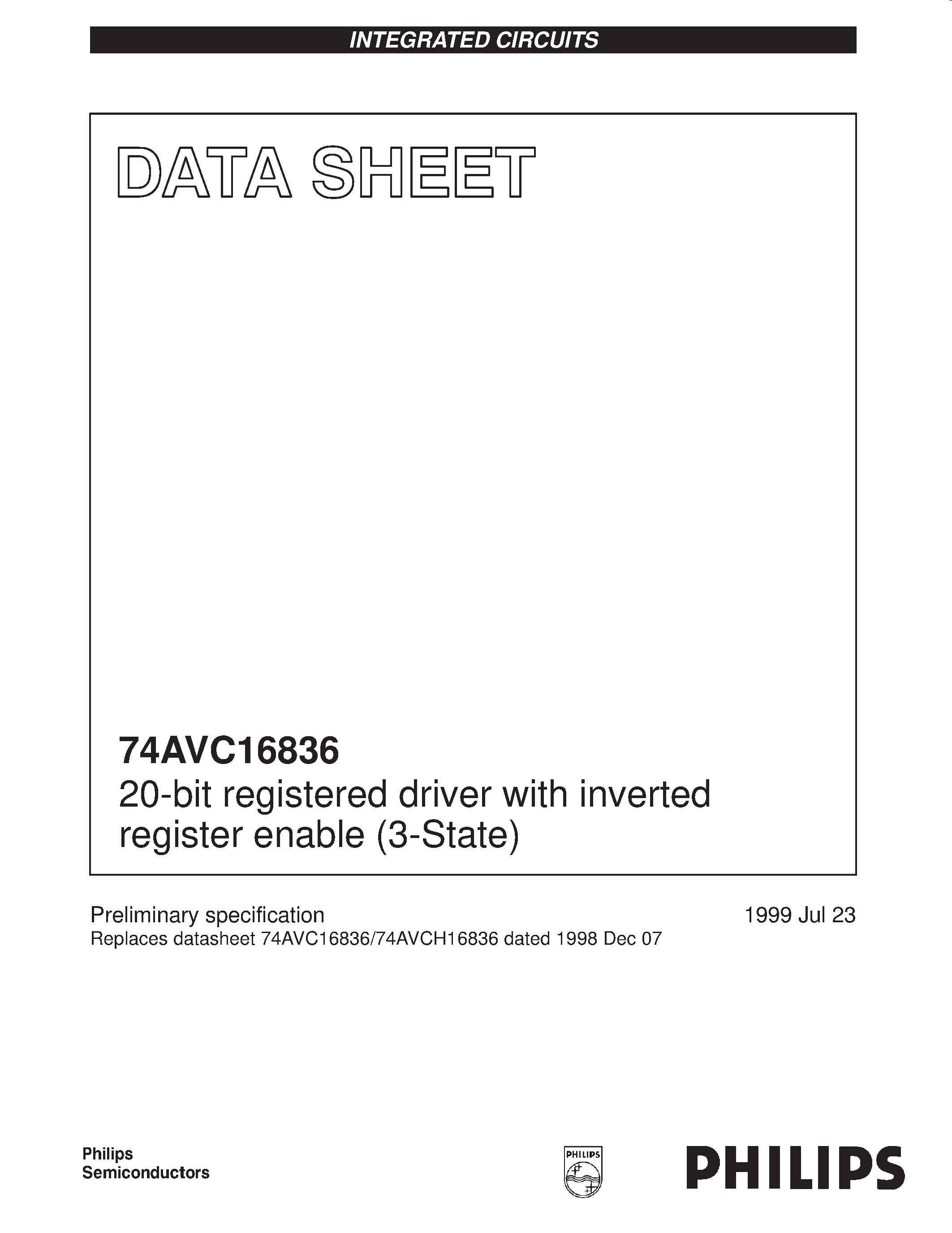 Datasheet 74AVC16836DGG - 20-bit registered driver with inverted register enable 3-State page 1
