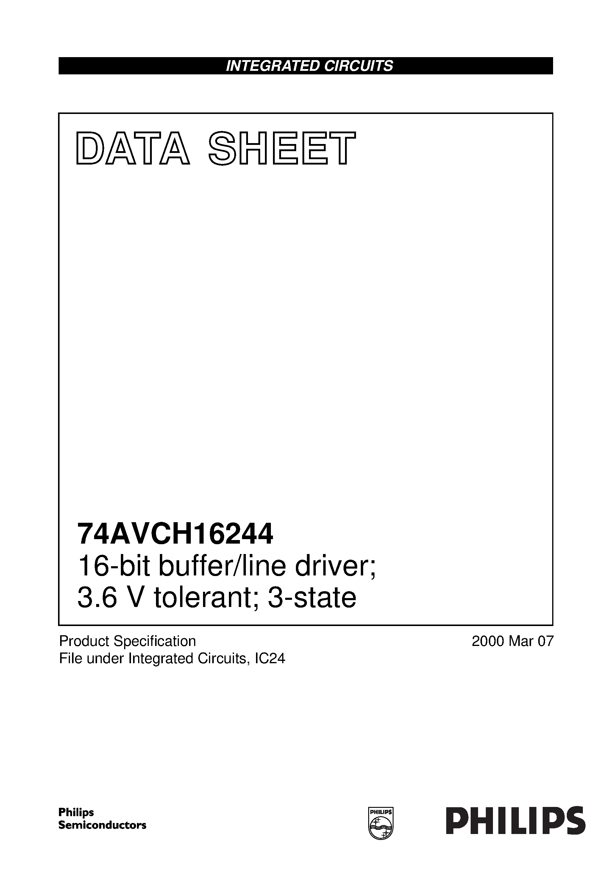 Datasheet 74AVCH16244 - 16-bit buffer/line driver; 3.6 V tolerant; 3-state page 1