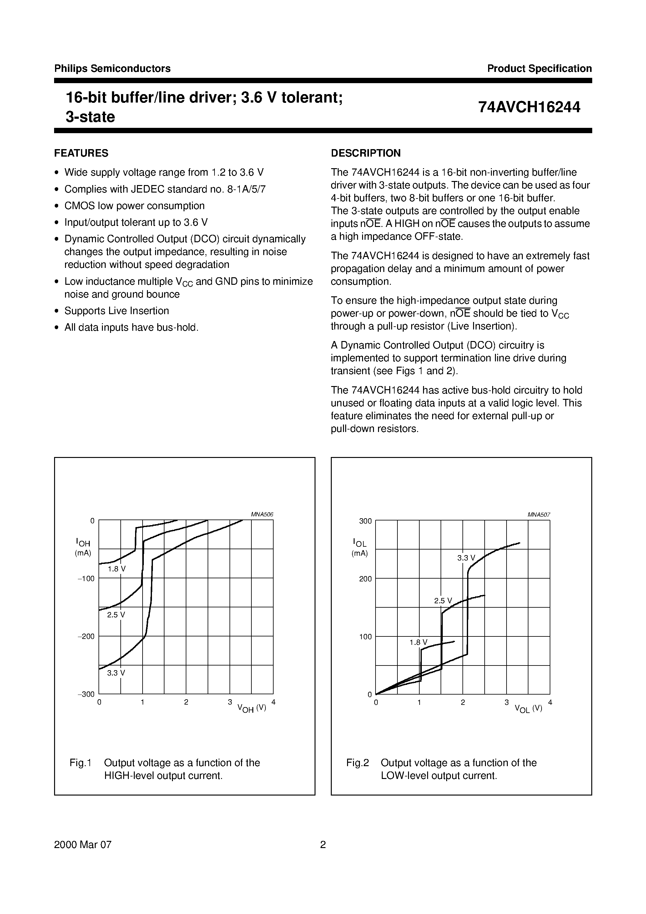 Datasheet 74AVCH16244 - 16-bit buffer/line driver; 3.6 V tolerant; 3-state page 2