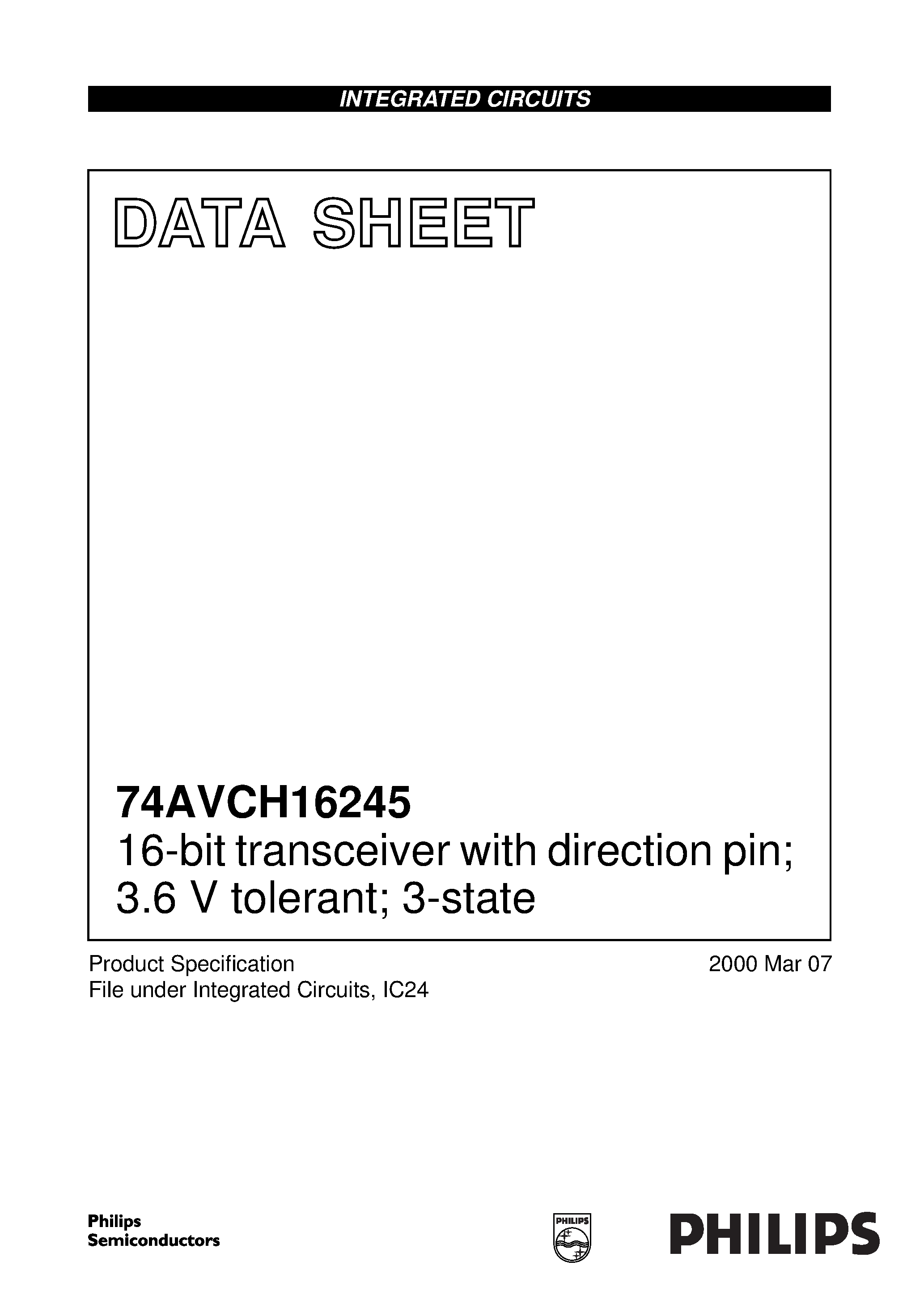 Datasheet 74AVCH16245 - 16-bit transceiver with direction pin; 3.6 V tolerant; 3-state page 1
